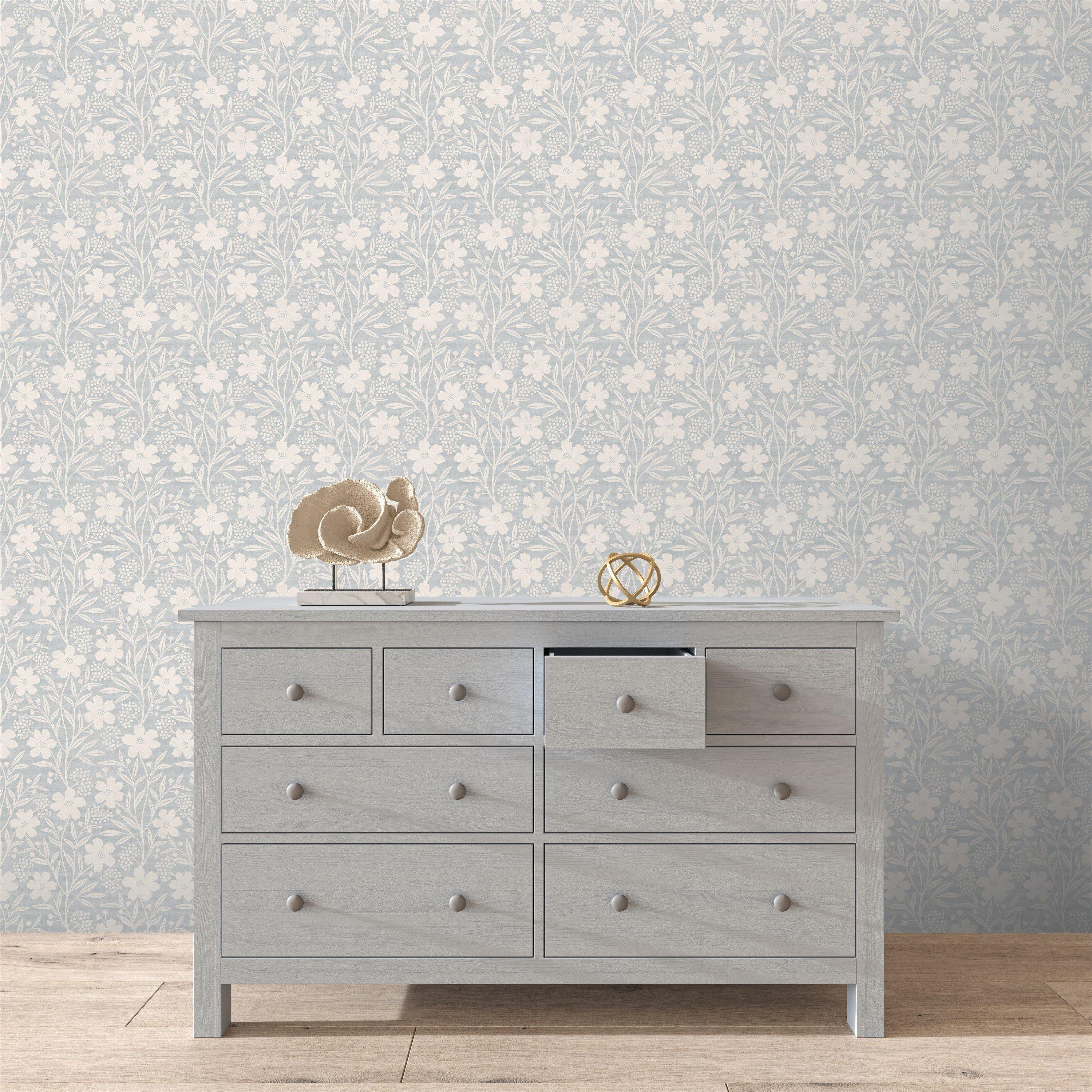 Blue - Arthouse - Berry Floral Soft Blue Wallpaper - 3