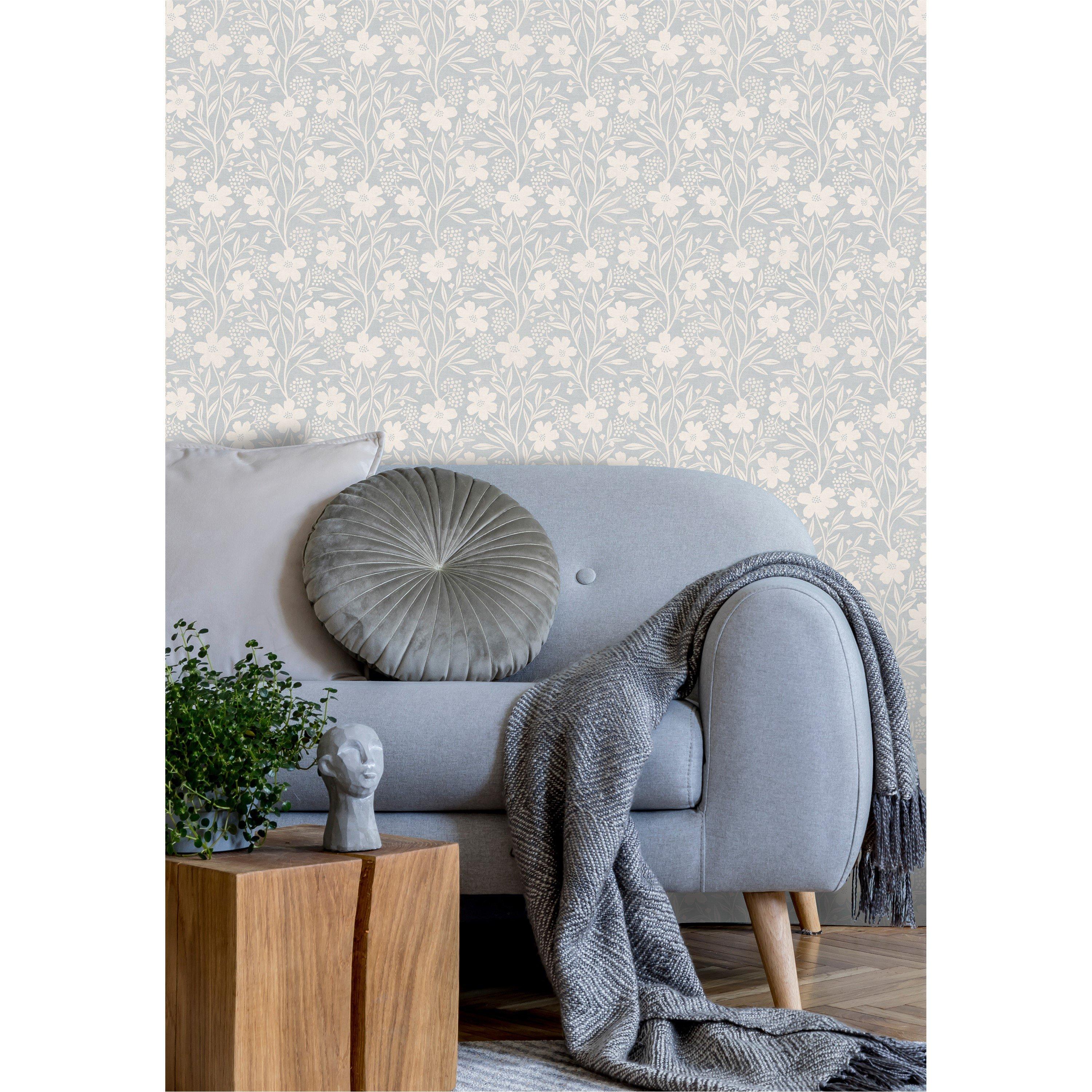 Blue - Arthouse - Berry Floral Soft Blue Wallpaper - 4