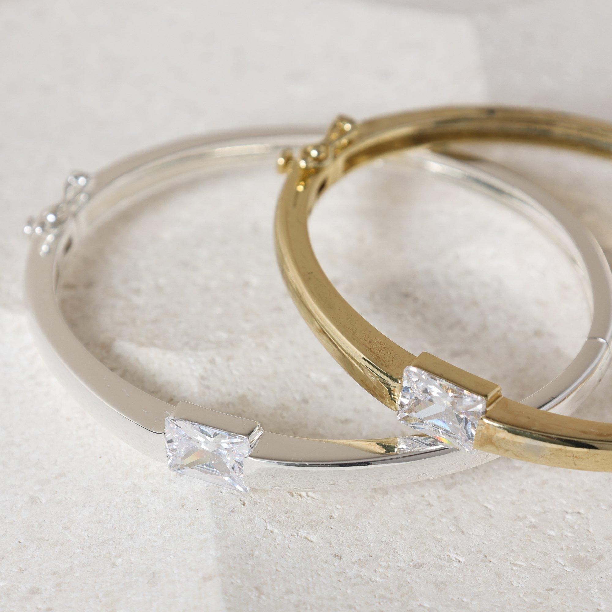 Gold - Jon Richard - 14K Gold Plated and Cubic Zirconia Stone Bangle - 3