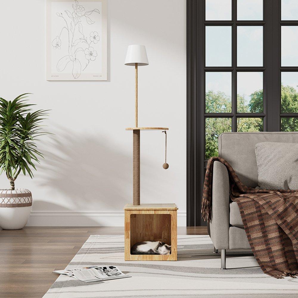 Brown And White - KIDKID PET - 2-in-1 Cat Climbing Frame Floor Lamp - 1