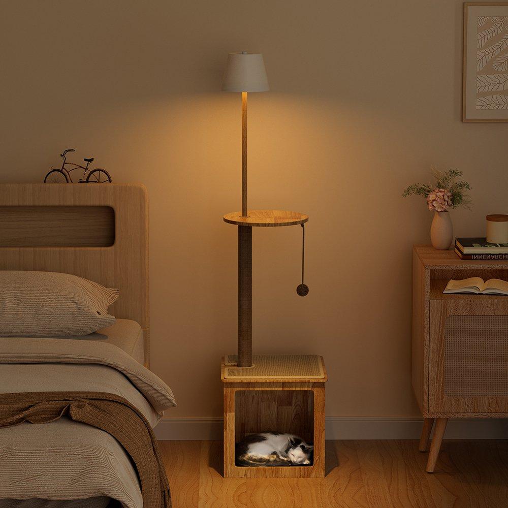 Brown And White - KIDKID PET - 2-in-1 Cat Climbing Frame Floor Lamp - 2