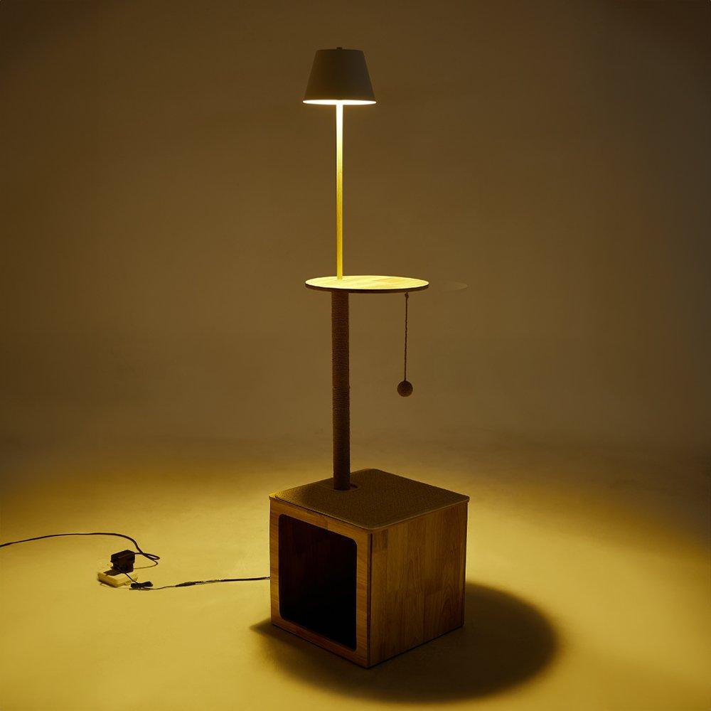 Brown And White - KIDKID PET - 2-in-1 Cat Climbing Frame Floor Lamp - 11