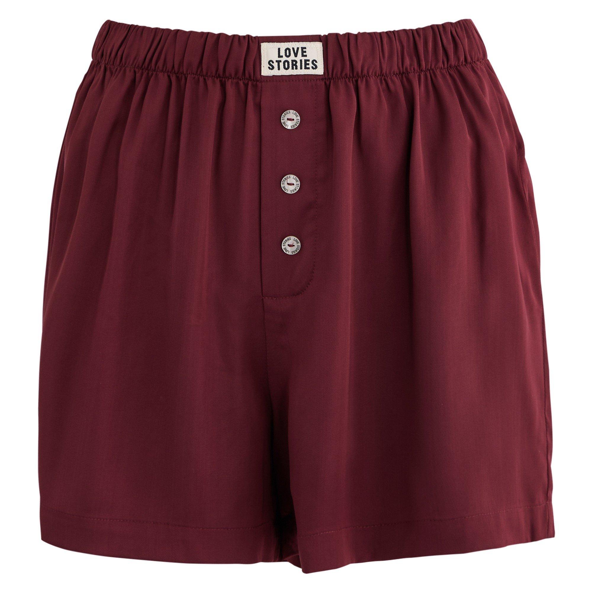 BURGUNDY - Love Stories - PJB JAMES SATIN PJ SHORTS