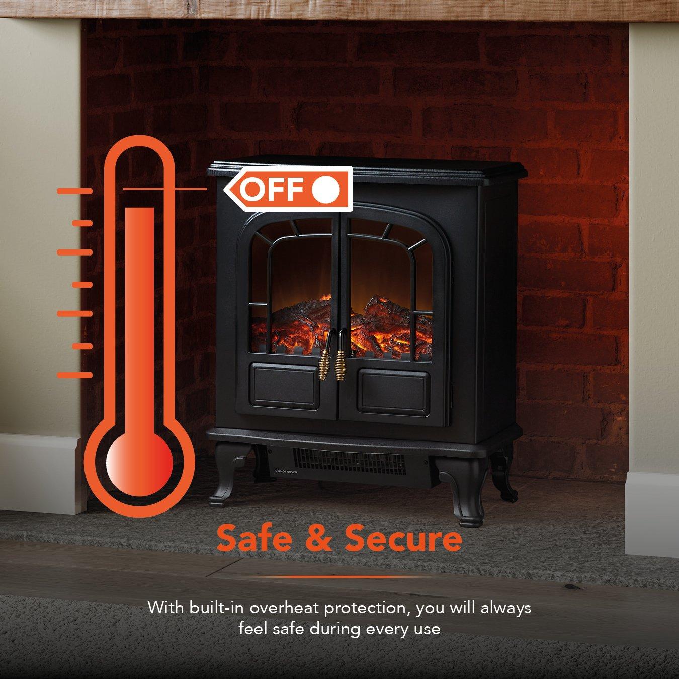 Black - Warmlite - 2KW Wingham Electric Double Door Fire Stove Black - 7