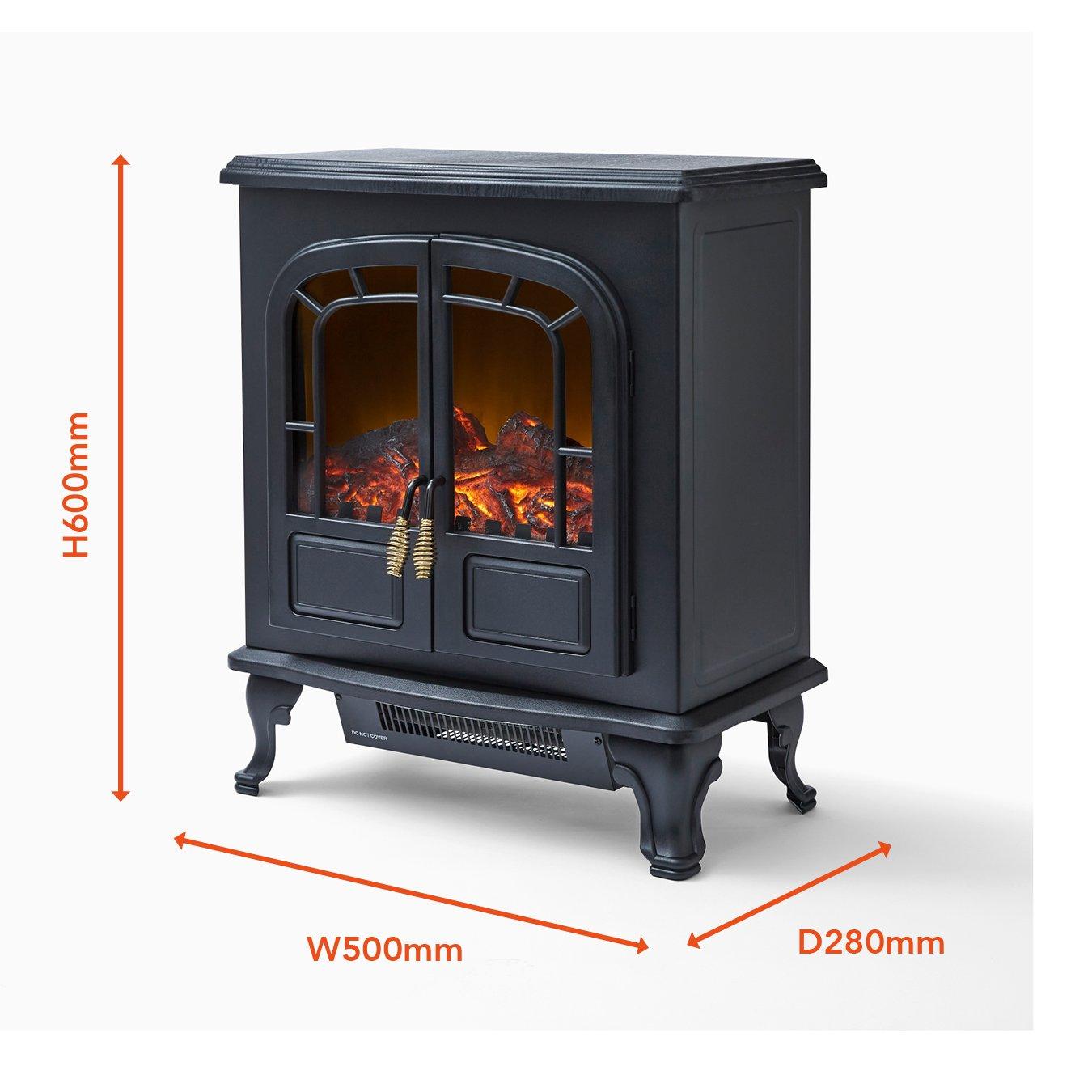 Black - Warmlite - 2KW Wingham Electric Double Door Fire Stove Black - 8