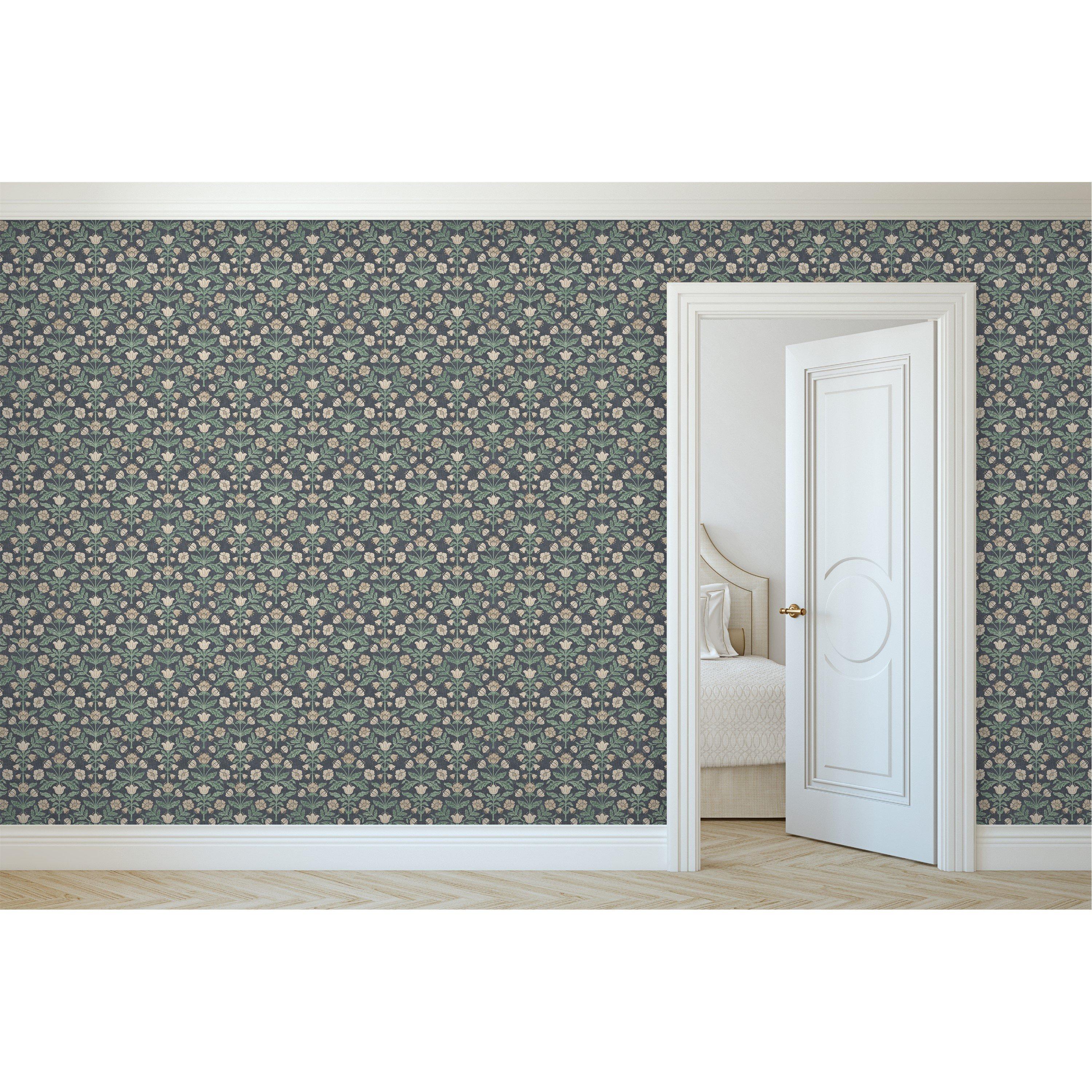 Navy - Arthouse - Modern Floral Damask Navy Wallpaper - 2