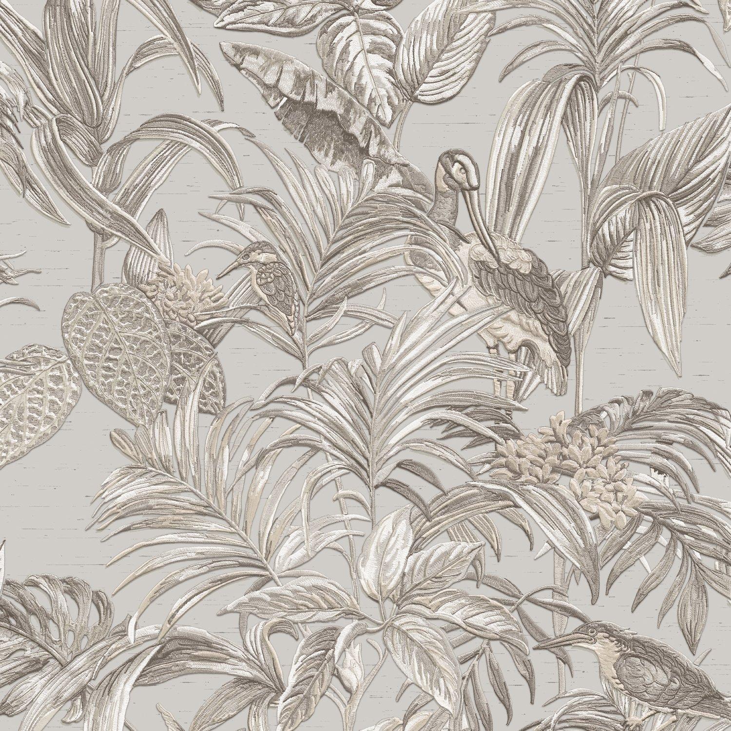 Neutral - Design ID - DID Bird of Paradise Beige & Grey Wallpaper - 1
