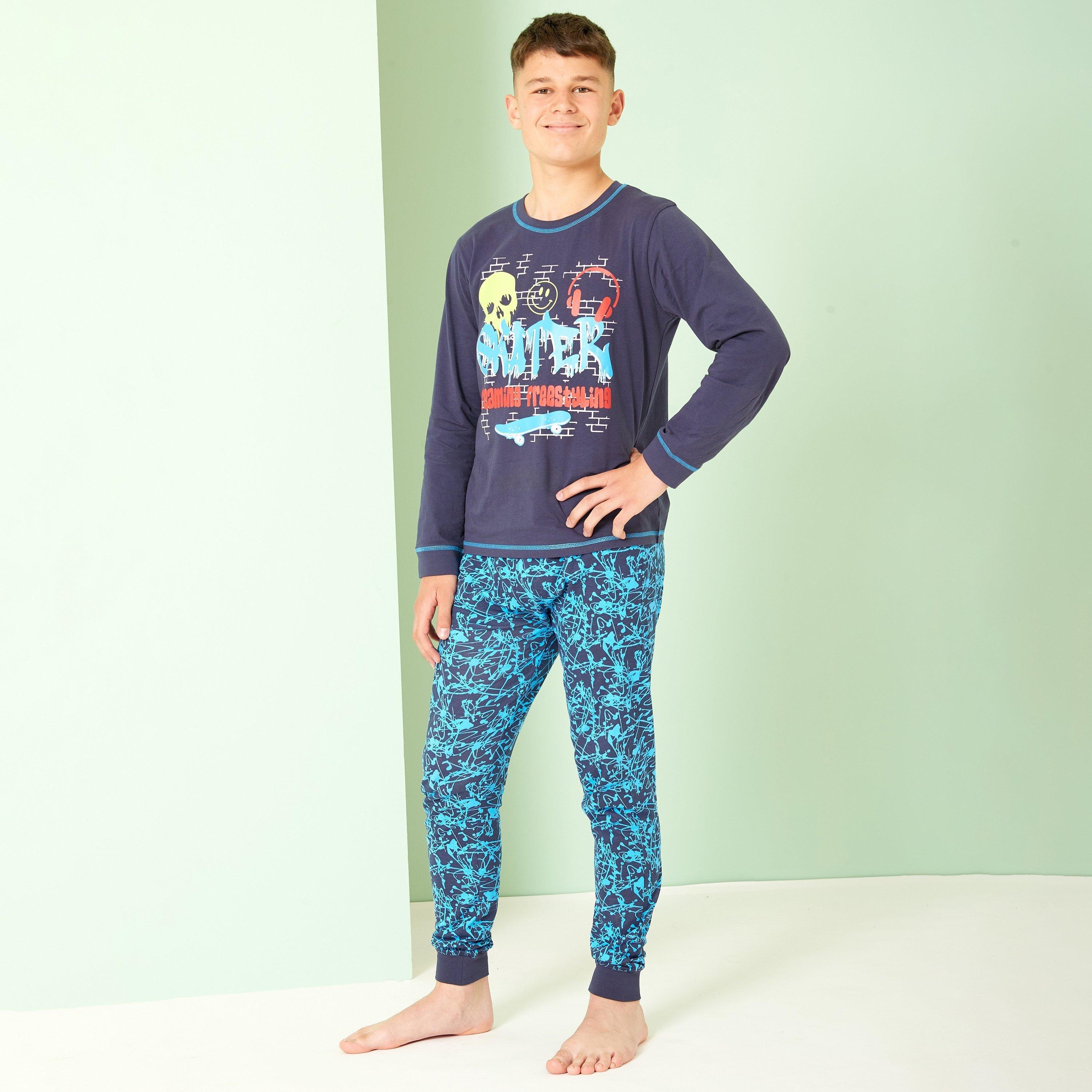 Grey/Blue - Be You - Older Boys Skater Grey/Blue Pyjamas - 1