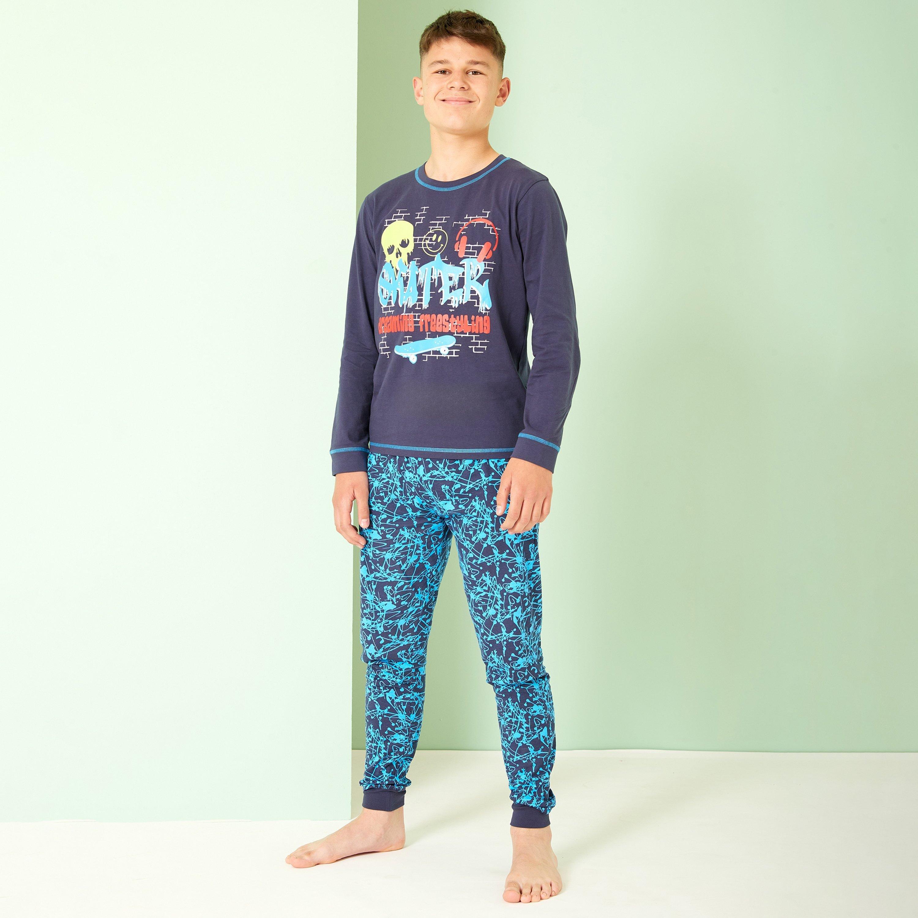 Grey/Blue - Be You - Older Boys Skater Grey/Blue Pyjamas - 2