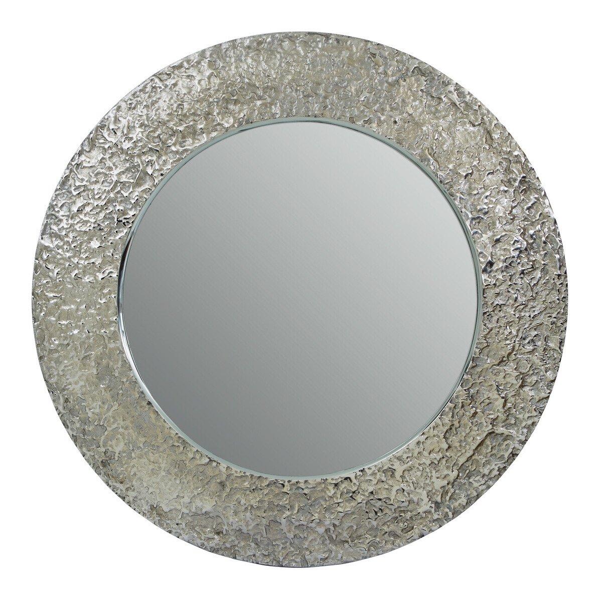 Silver - Fifty Five South - Akola Nickle Finish Round Wall Mirror - 1