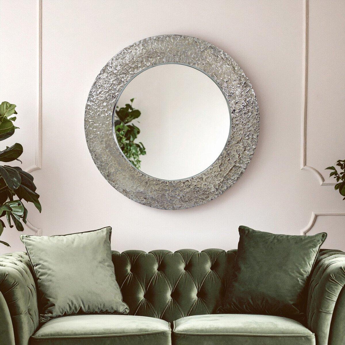Silver - Fifty Five South - Akola Nickle Finish Round Wall Mirror - 4