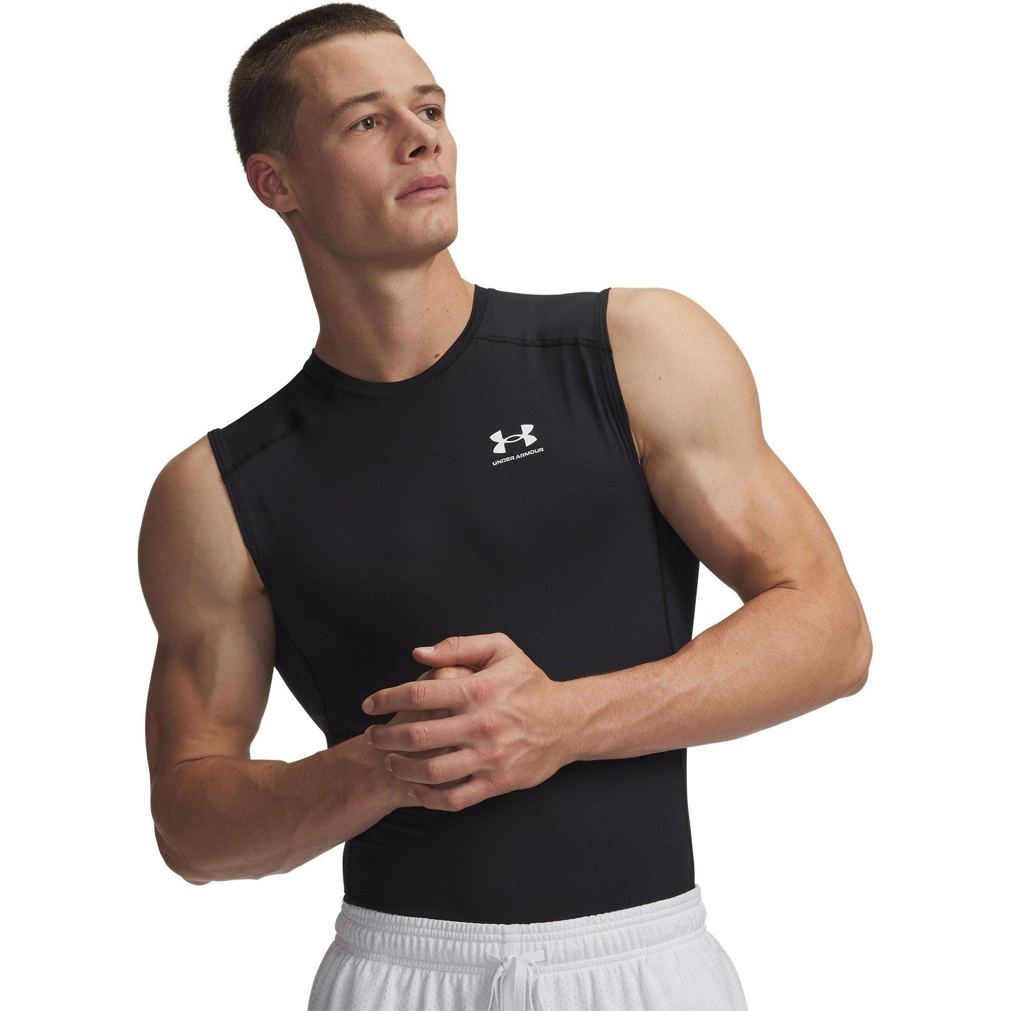 Black/White - Under Armour - Heat Gear Armour Mens Sleeveless Base Layer Tops - 3