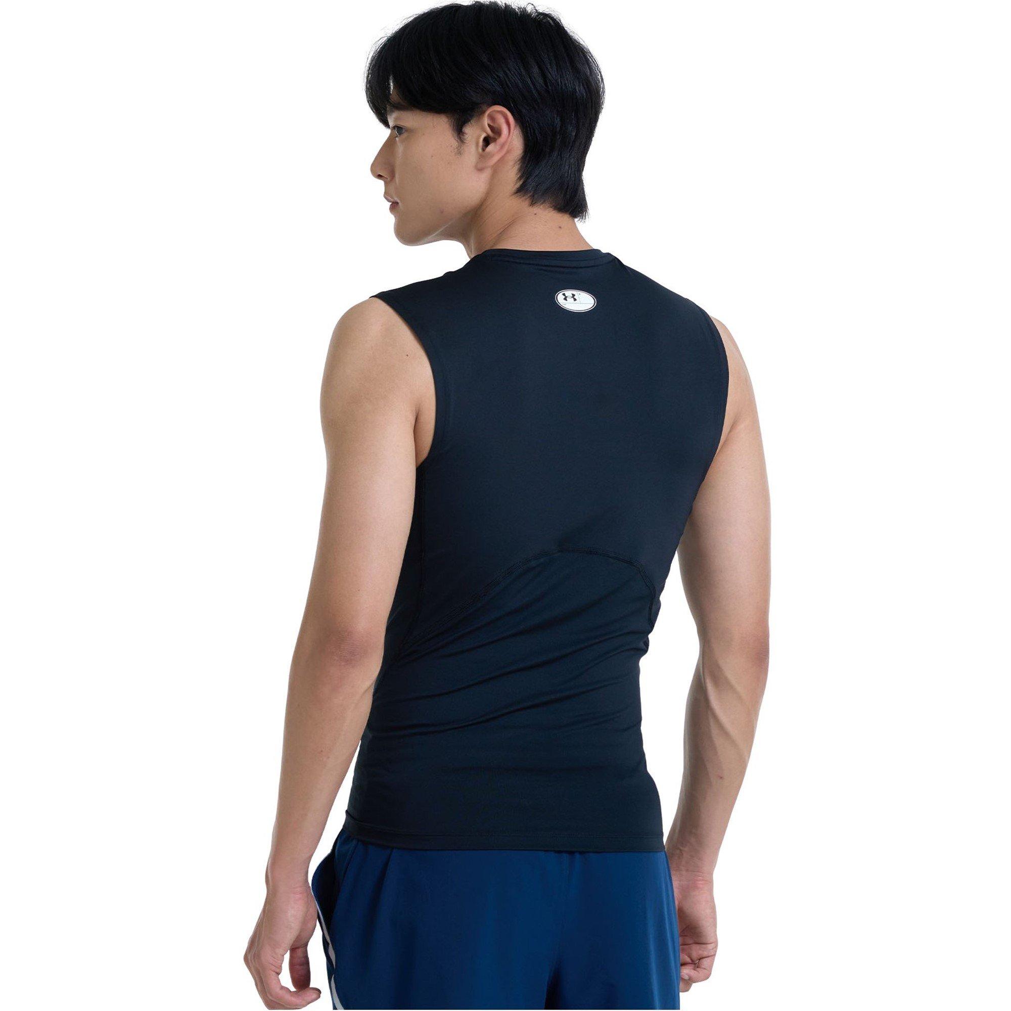 Black/White - Under Armour - Heat Gear Armour Mens Sleeveless Base Layer Tops - 6