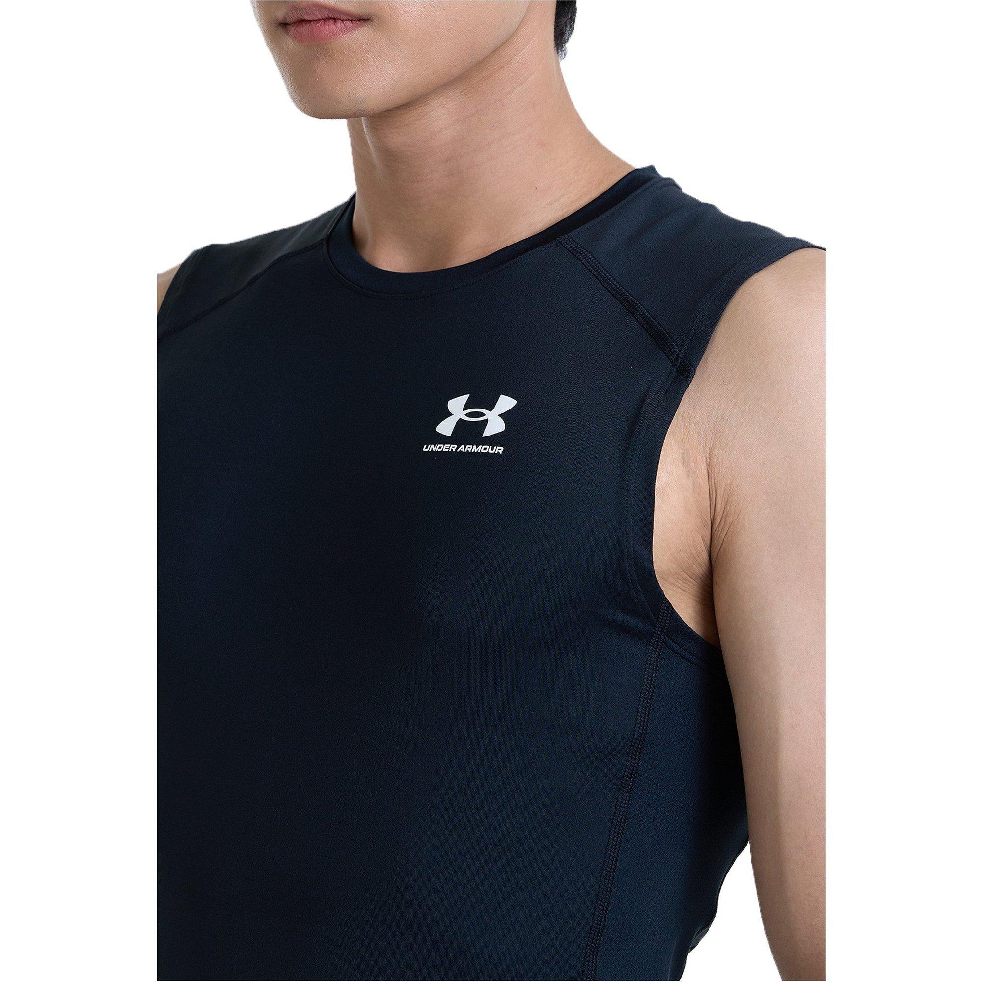 Black/White - Under Armour - Heat Gear Armour Mens Sleeveless Base Layer Tops - 9