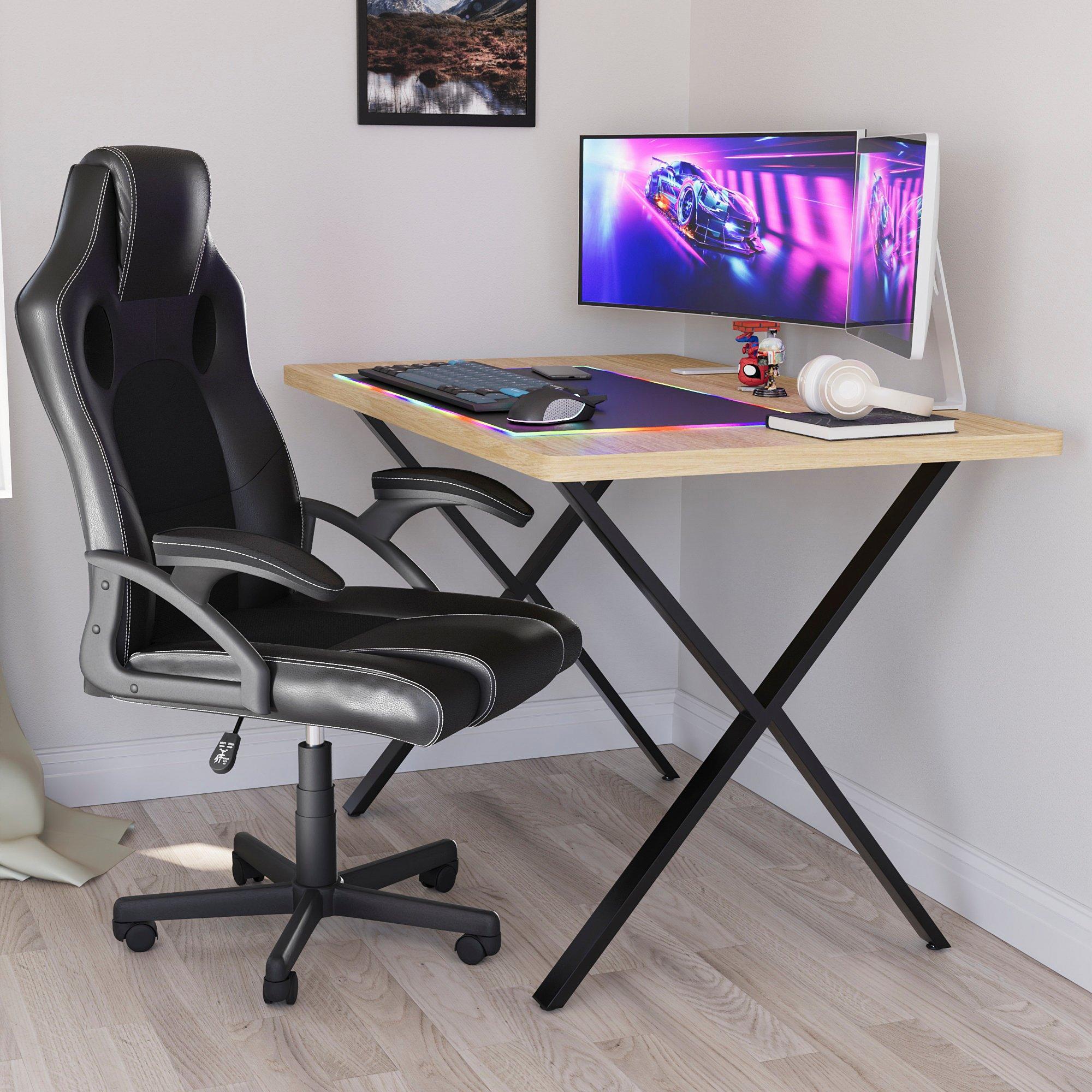 Oak - Lassic - Vida Designs Gaming Desk With X Shape Legs - 1