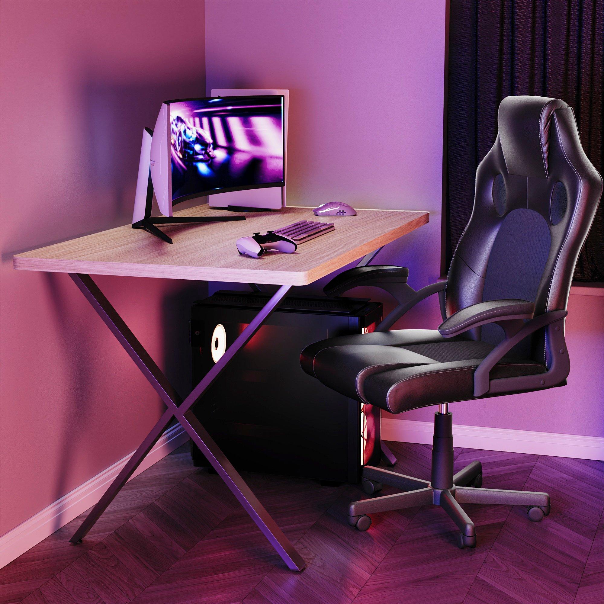 Oak - Lassic - Vida Designs Gaming Desk With X Shape Legs - 5