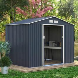 Charles Bentley Navy Grey 9ft x 6ft Metal Steel Garden Shed Outdoo