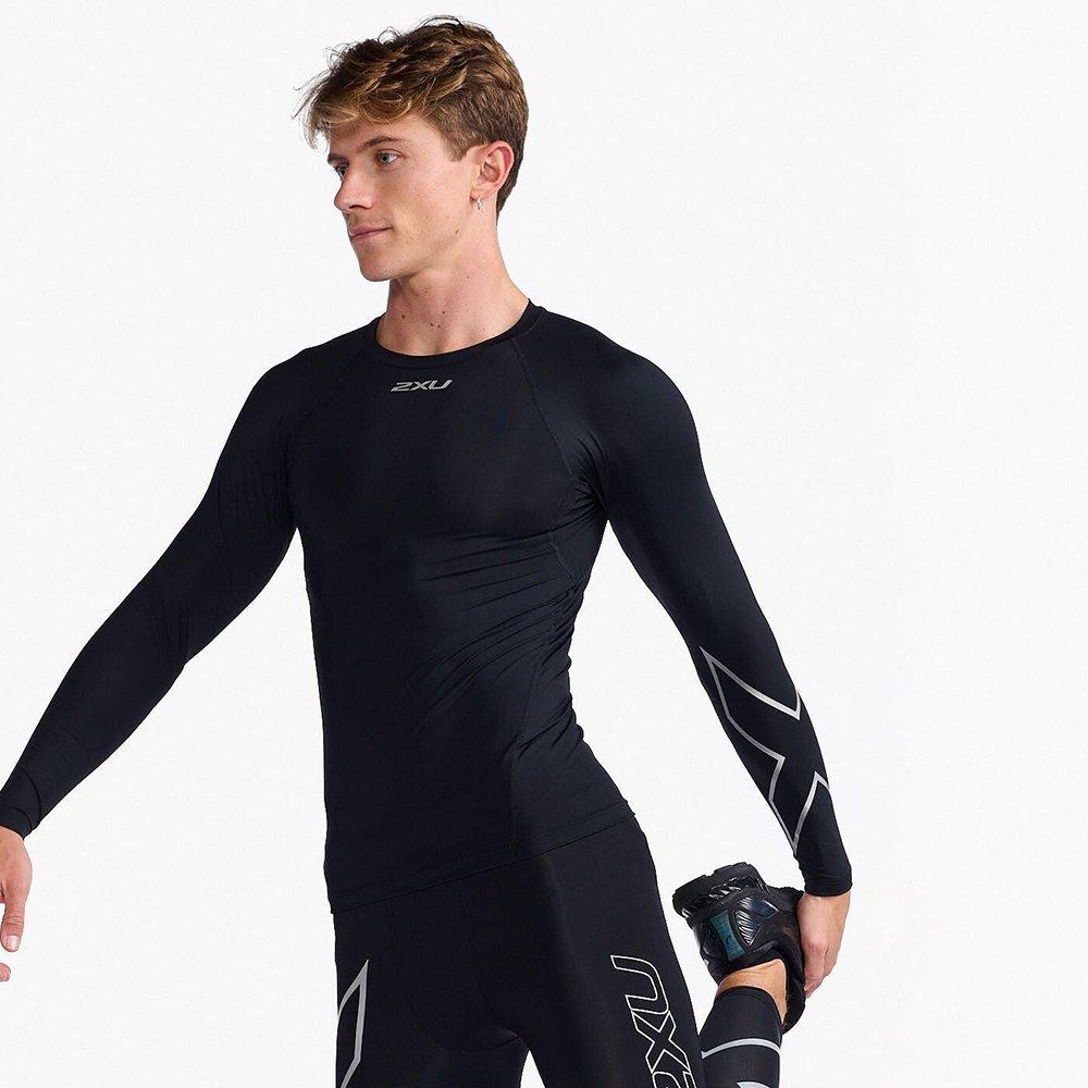 Black/Silver - 2XU - Core Compression Mens Base Layer Long Sleeve Top - 3