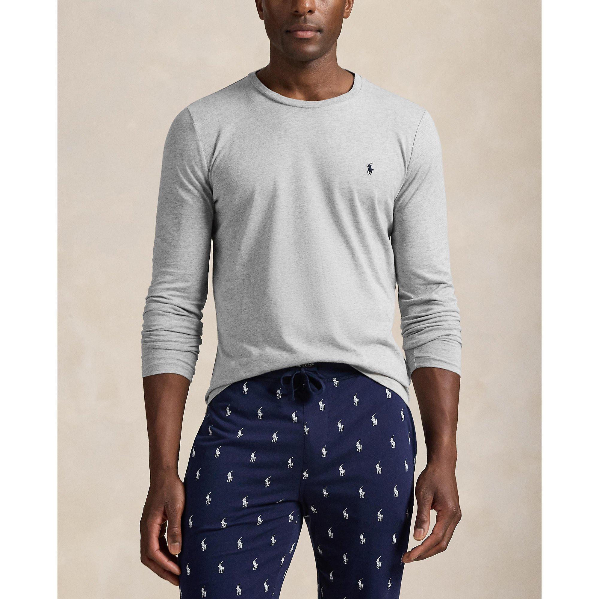 Grey / Navy - Polo Ralph Lauren - Long Sleeve Crew Neck T-Shirt - 3