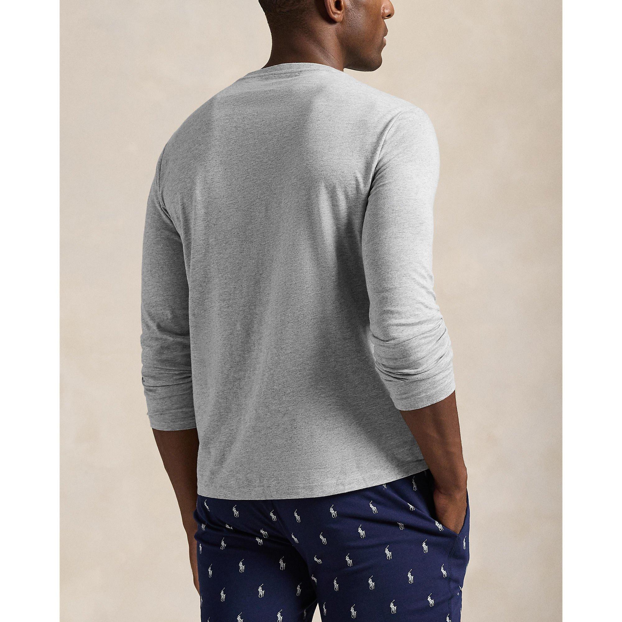 Grey / Navy - Polo Ralph Lauren - Long Sleeve Crew Neck T-Shirt - 4