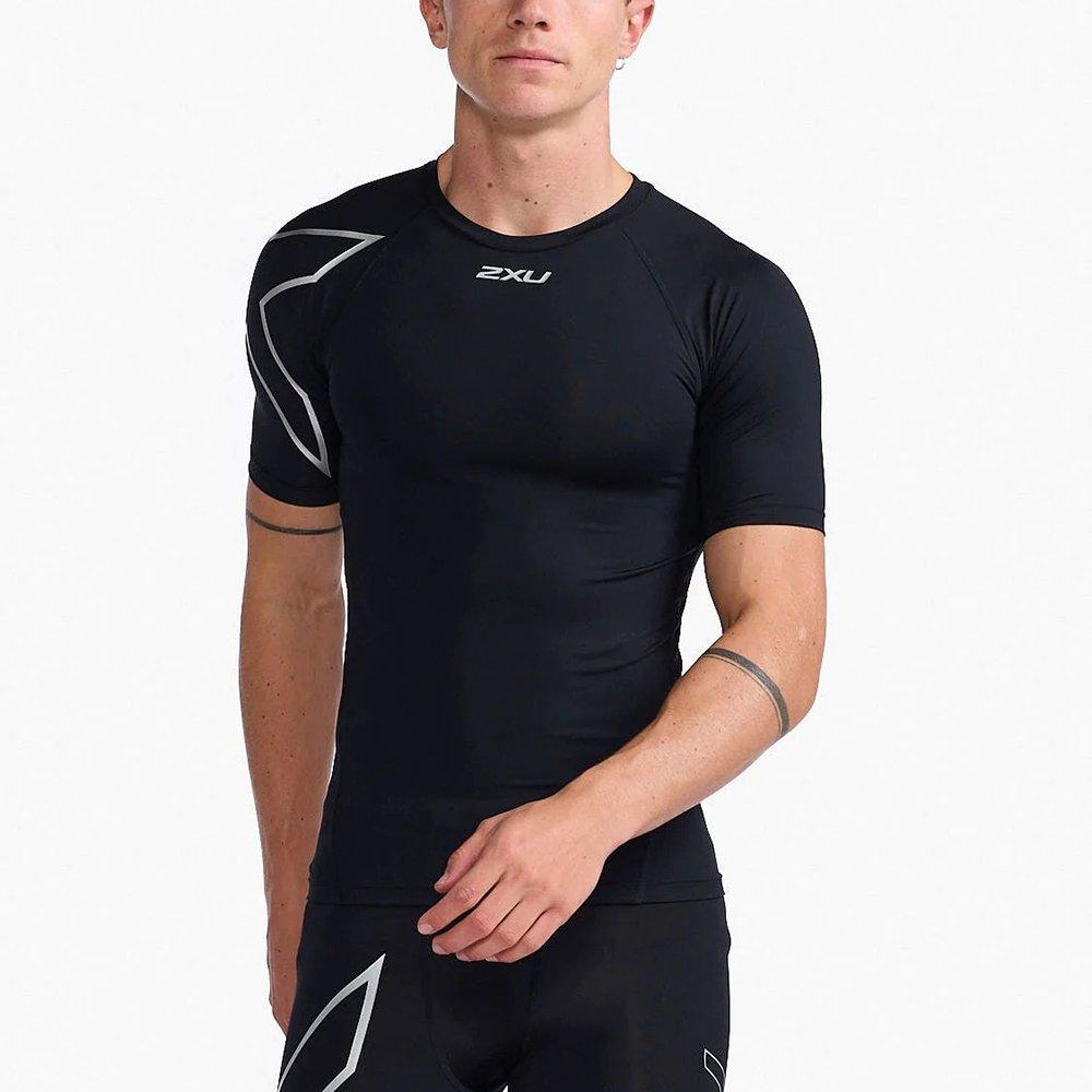 Black/Silver - 2XU - Core Compression Mens Base Layer Short Sleeve Top - 1