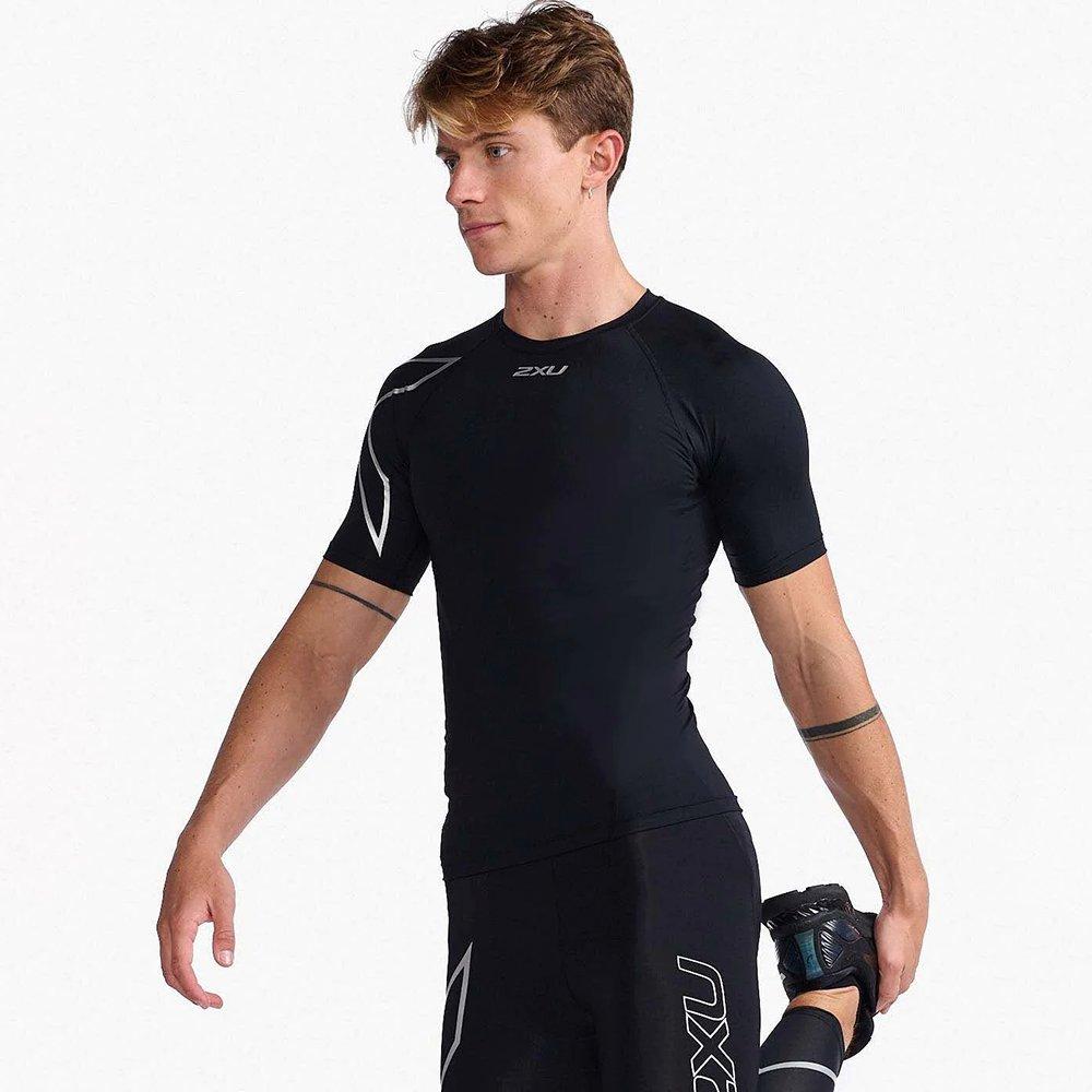 Black/Silver - 2XU - Core Compression Mens Base Layer Short Sleeve Top - 3
