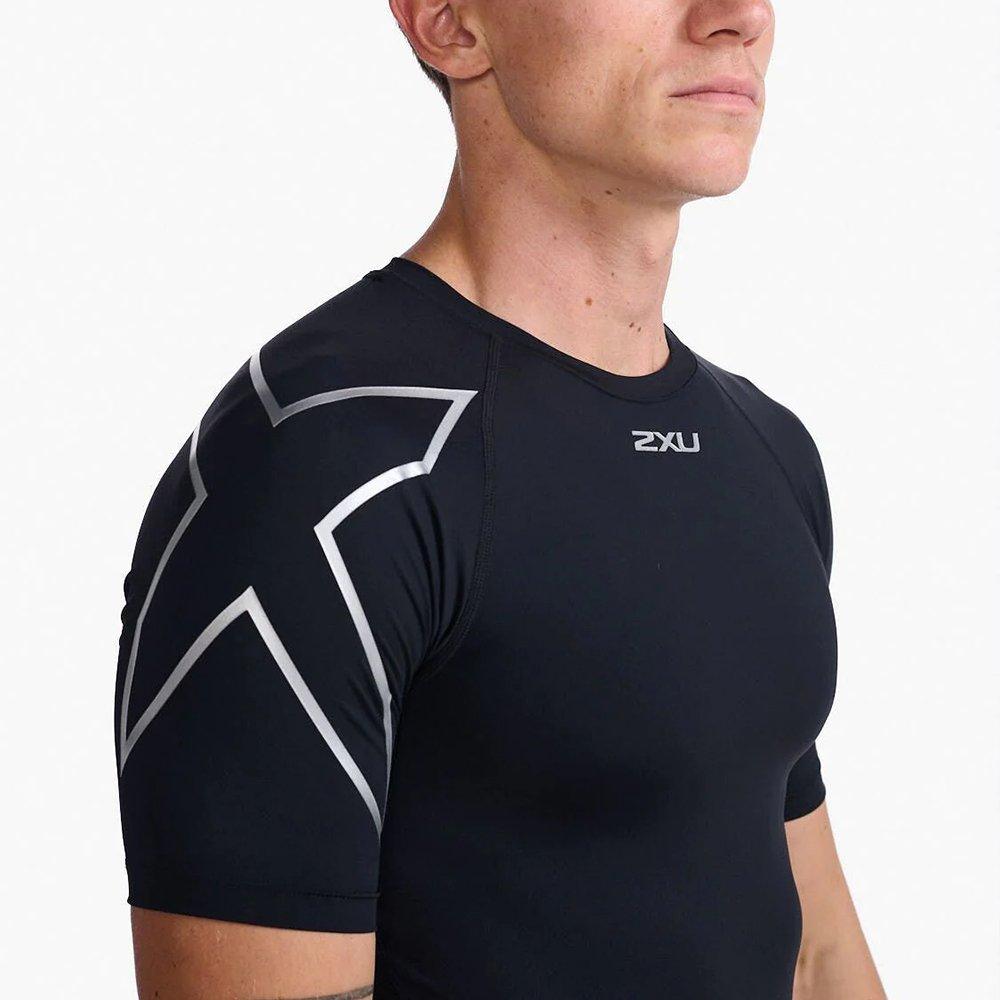 Black/Silver - 2XU - Core Compression Mens Base Layer Short Sleeve Top - 4