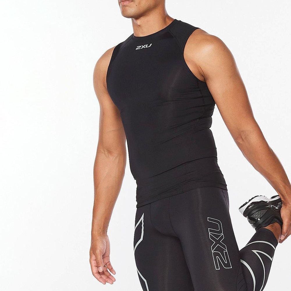 Black/Silver - 2XU - Core Compression Mens Base Layer Sleeveless Top - 3