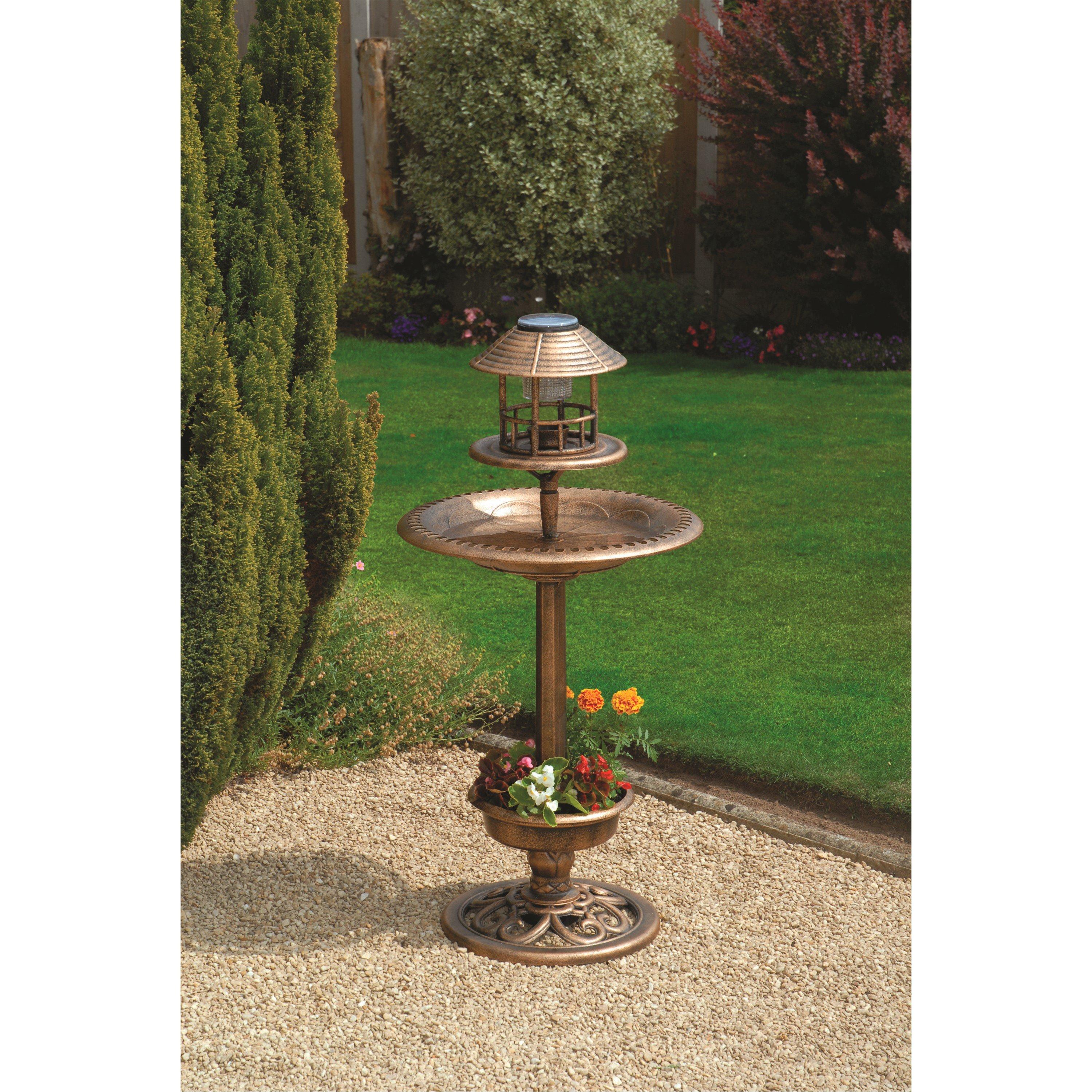 Bronze - Greenhurst - Solar Bird Bath and Planter - 1