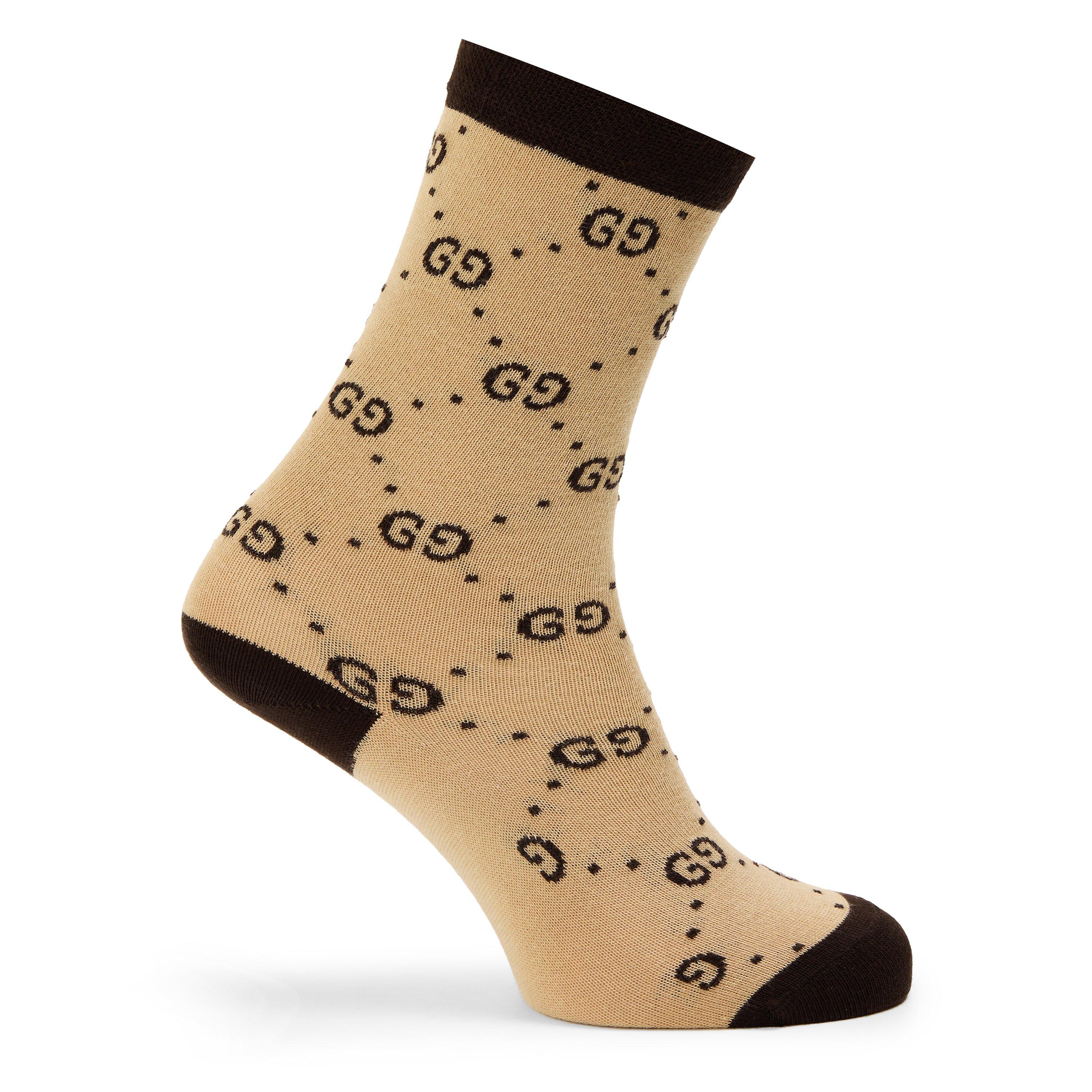 Gucci GG Crew Socks - Beige/Brwn 9764 - Size 12Y
