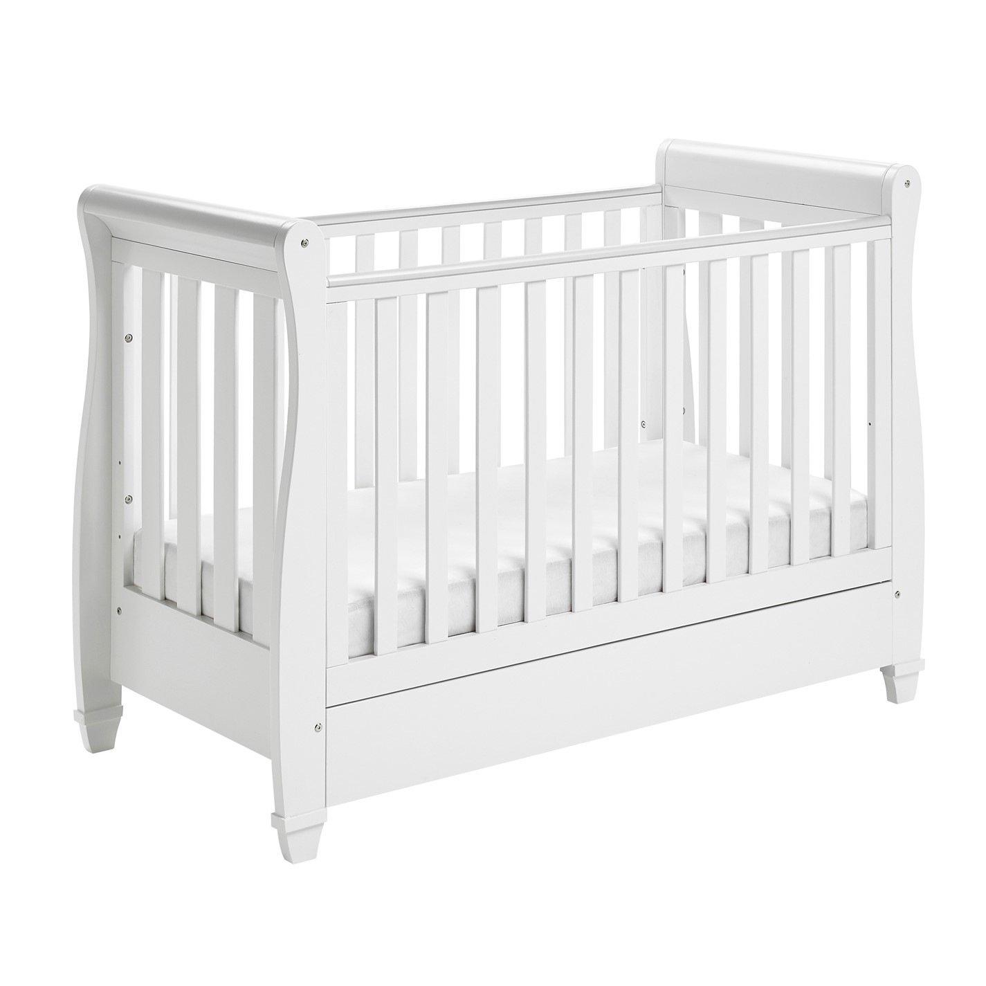 White - Babymore - Babymore Eva Sleigh Dropside Cot Bed - White - 1