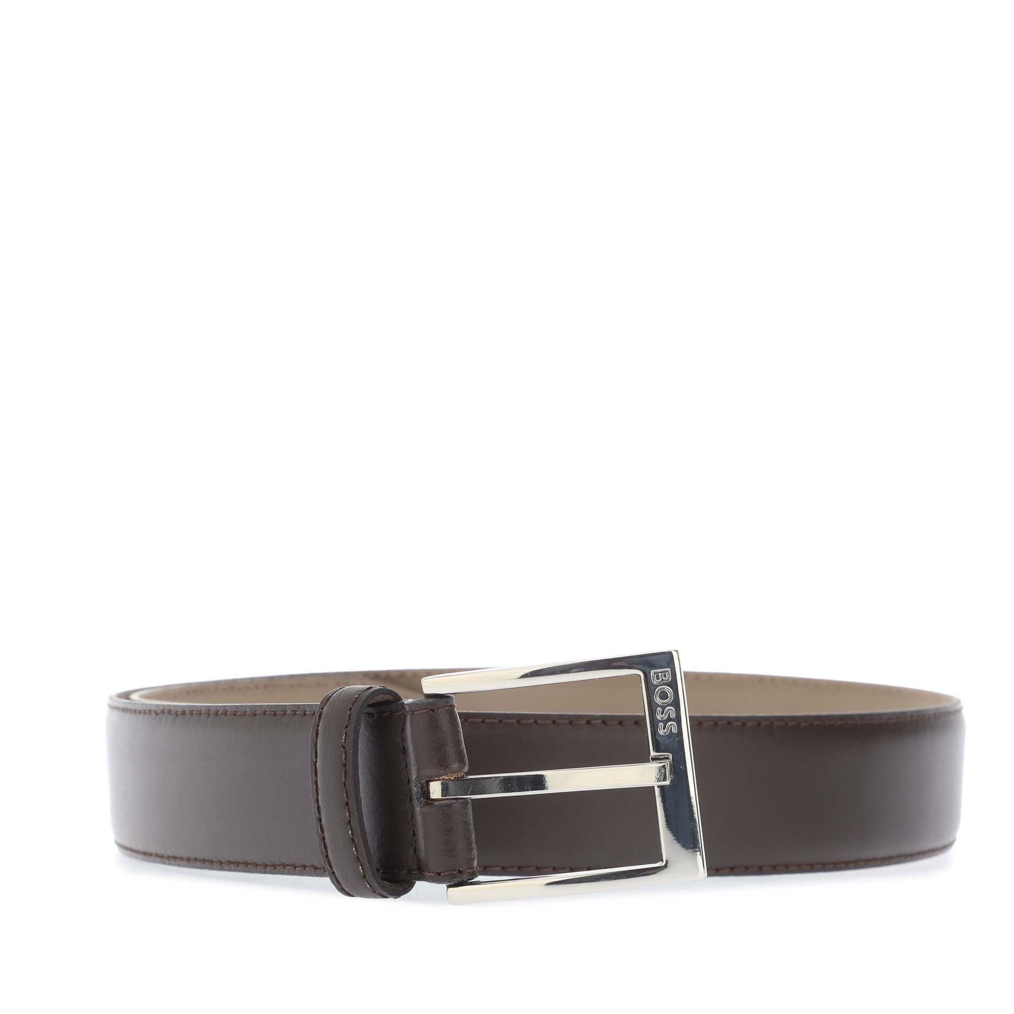 Brown - Boss - Boss Ellotyo Sz35 10200670 02 Leather Belt Mens - 1