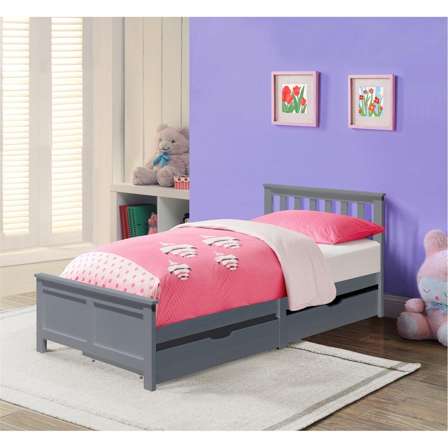 Grey - Comfy Living - Premium Wooden Bed Frame with Drawers - 2