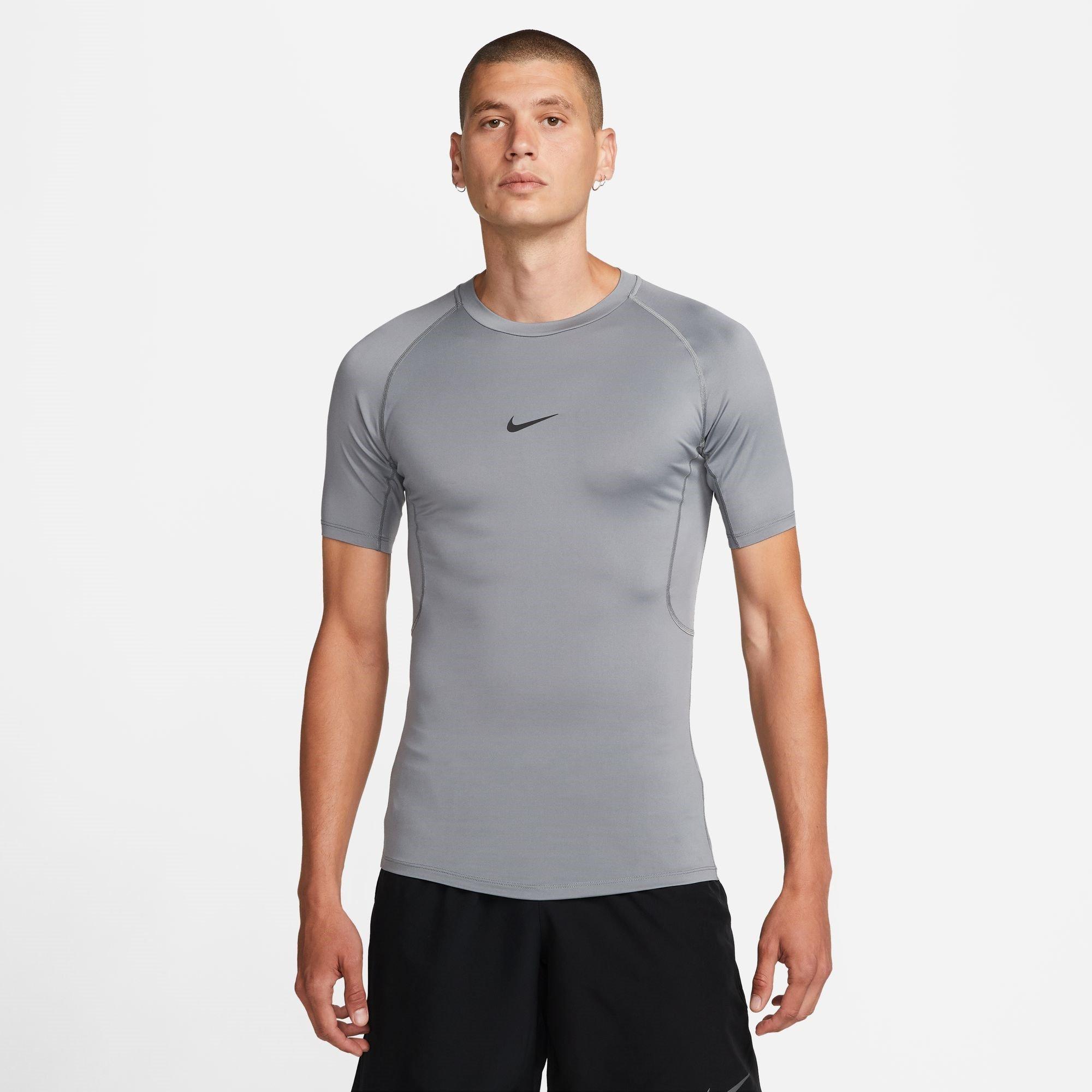 Grey - Nike - Pro Men's Tight Fit Short-Sleeve Top - 1