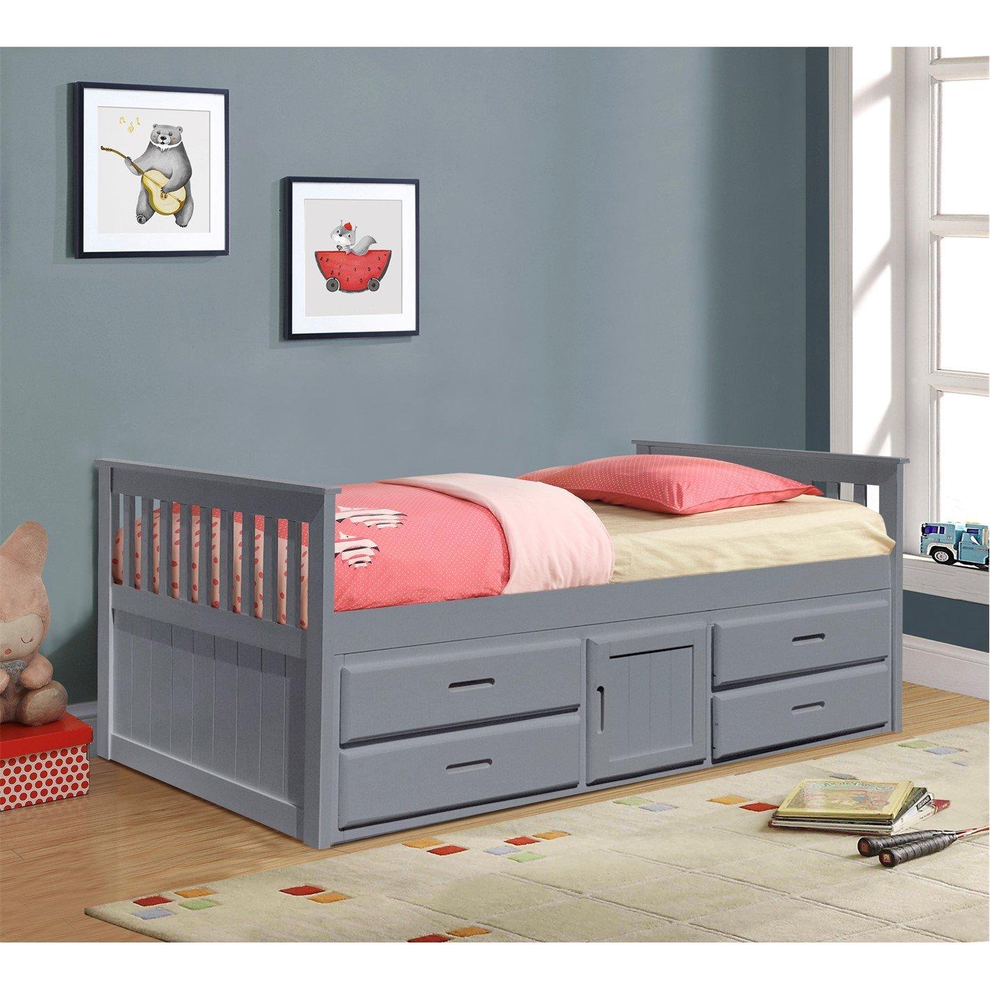 Grey - Comfy Living - Premium Wooden Captains Bed Frame Only - 1