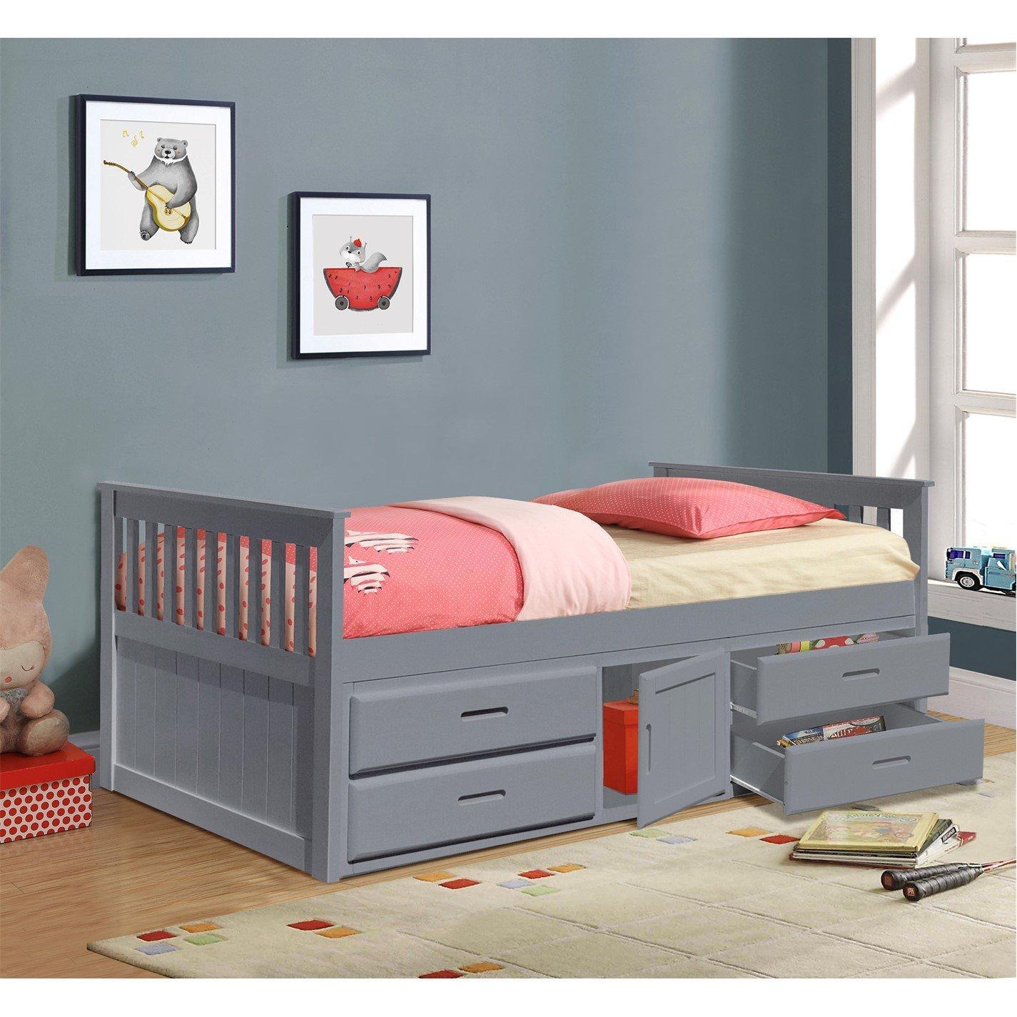 Grey - Comfy Living - Premium Wooden Captains Bed Frame Only - 2