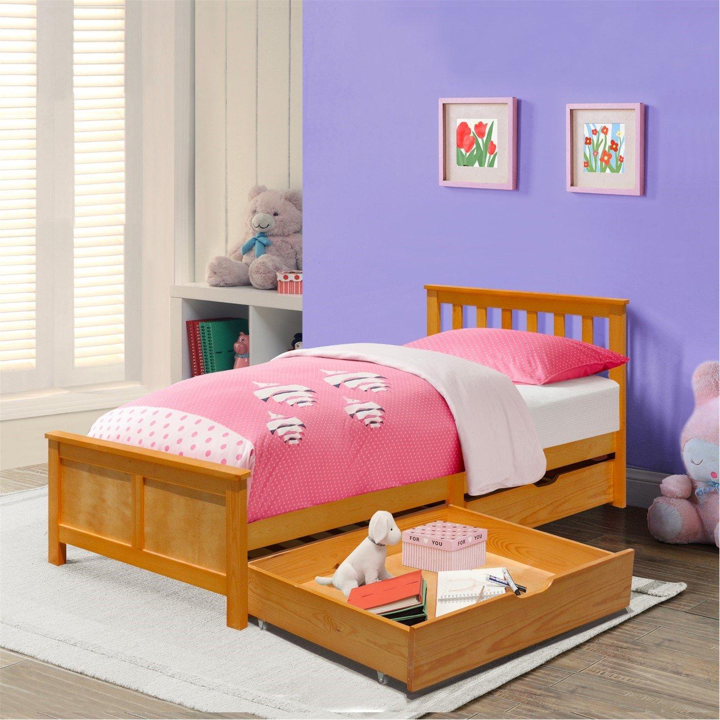 Caramel - Comfy Living - Premium Wooden Bed Frame with Drawers and Mattress - 1