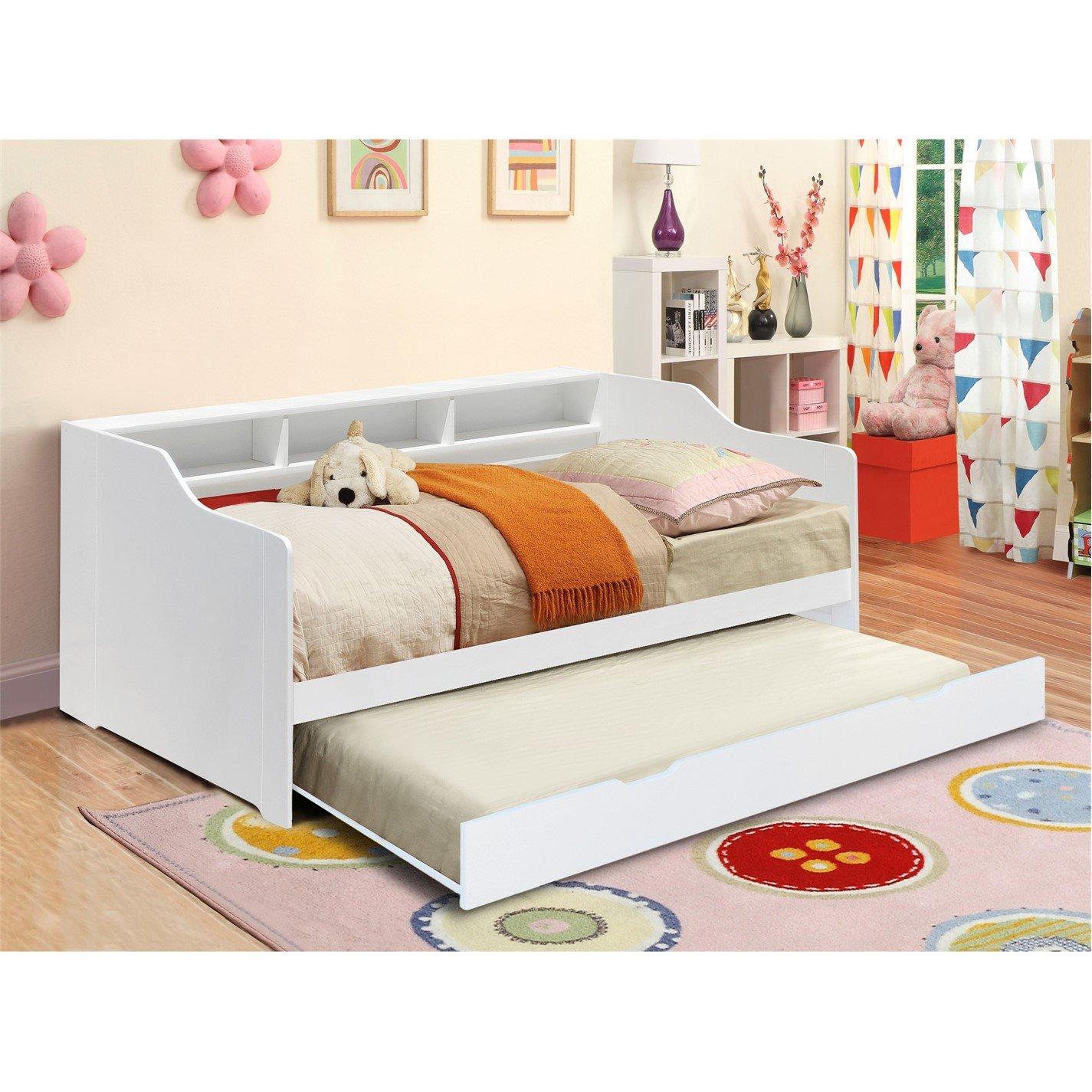 Comfy Living  Kids Wooden Day Bed With Trundle Frame Only - White - Single