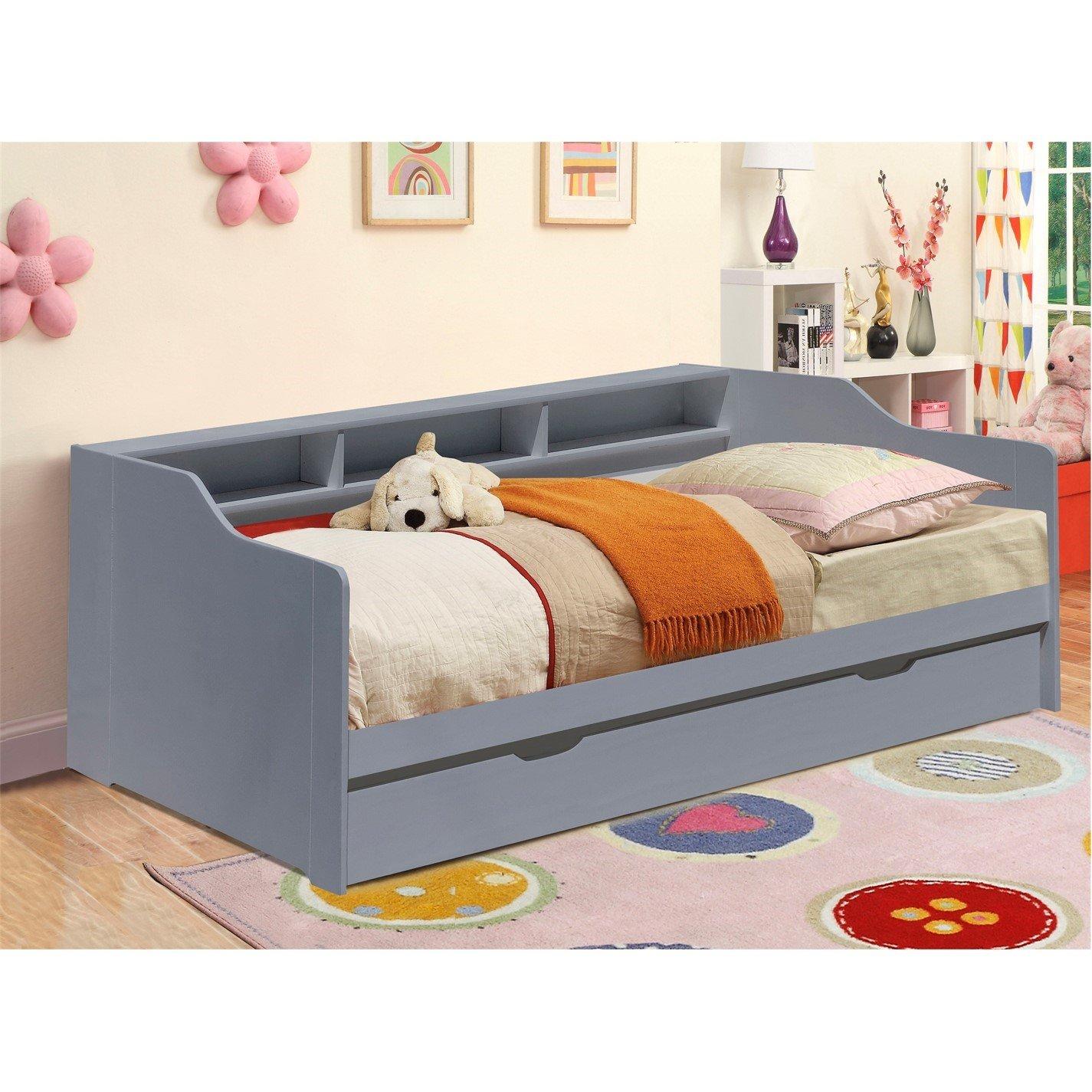 Grey - Comfy Living - Wooden Day Bed with Trundle Frame Only - 2