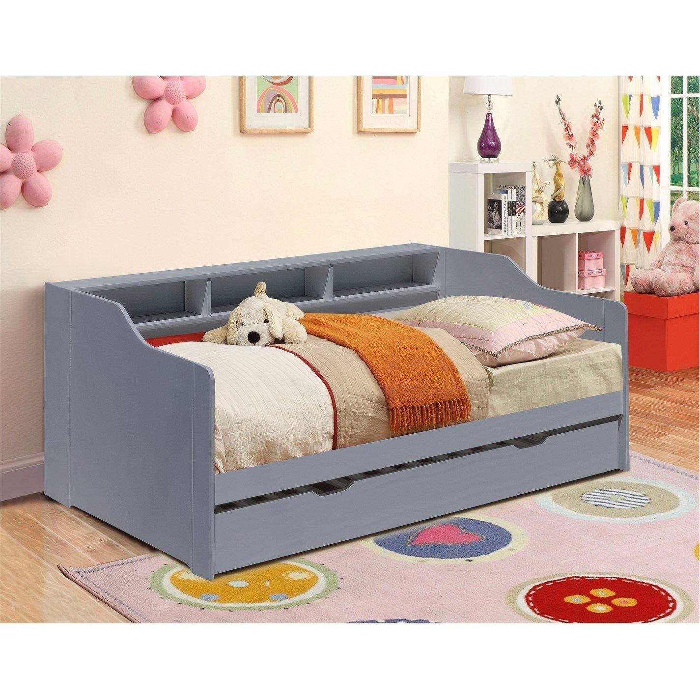 Grey - Comfy Living - Wooden Day Bed with Trundle Frame Only - 4