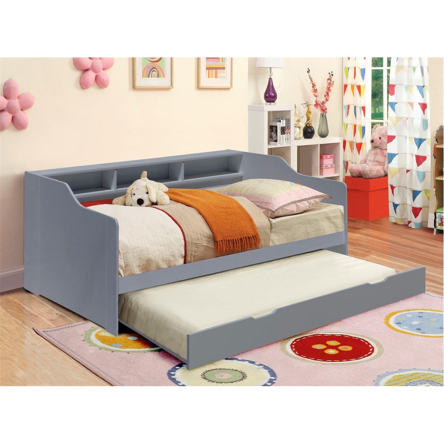 Grey - Comfy Living - Wooden Day Bed with Trundle Frame Only - 5