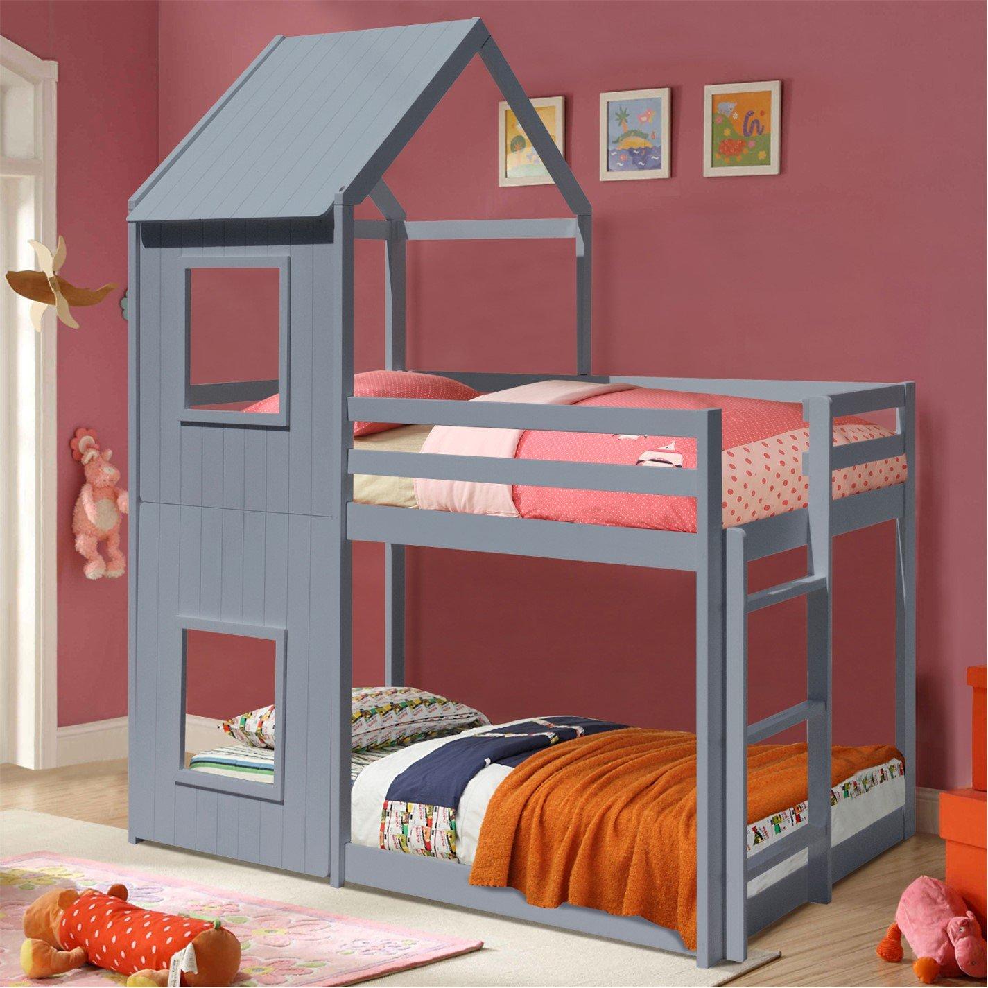 Comfy Living  Kids House Shaped Bunk Bed Frame Only - Grey - Single