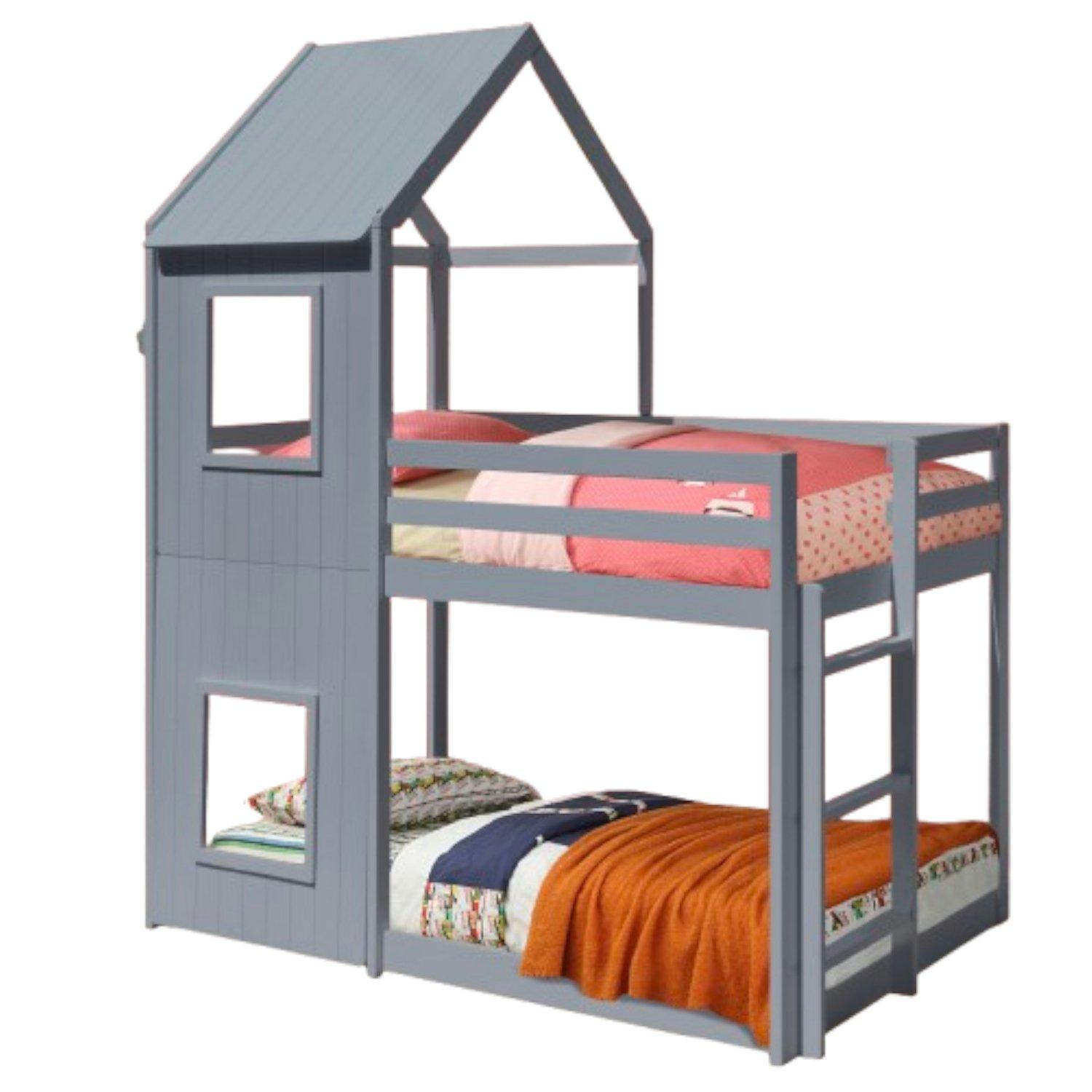 Grey - Comfy Living - House Shaped Bunk Bed Frame Only - 2