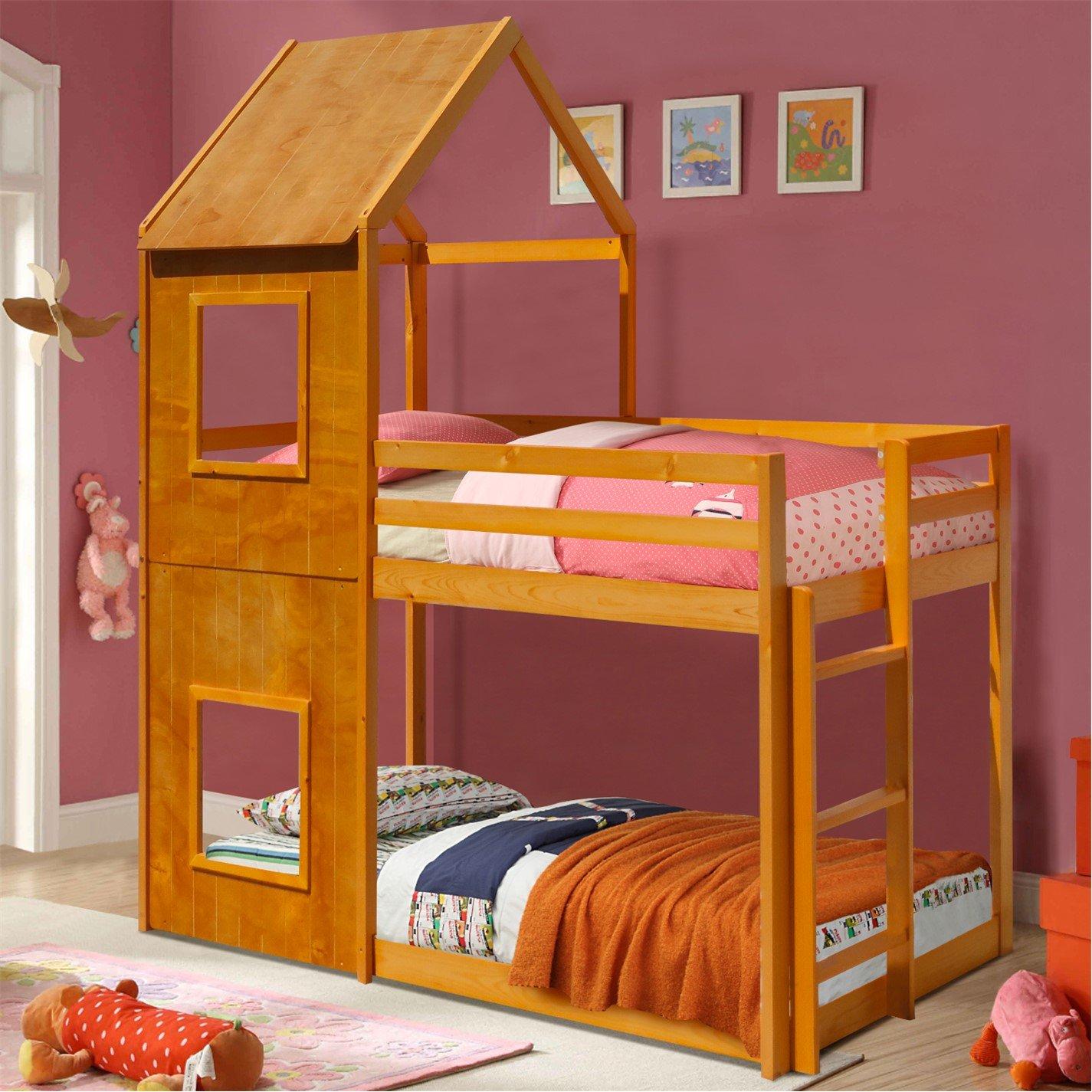 Comfy Living  Kids House Shaped Bunk Bed Frame Only - Caramel - Single