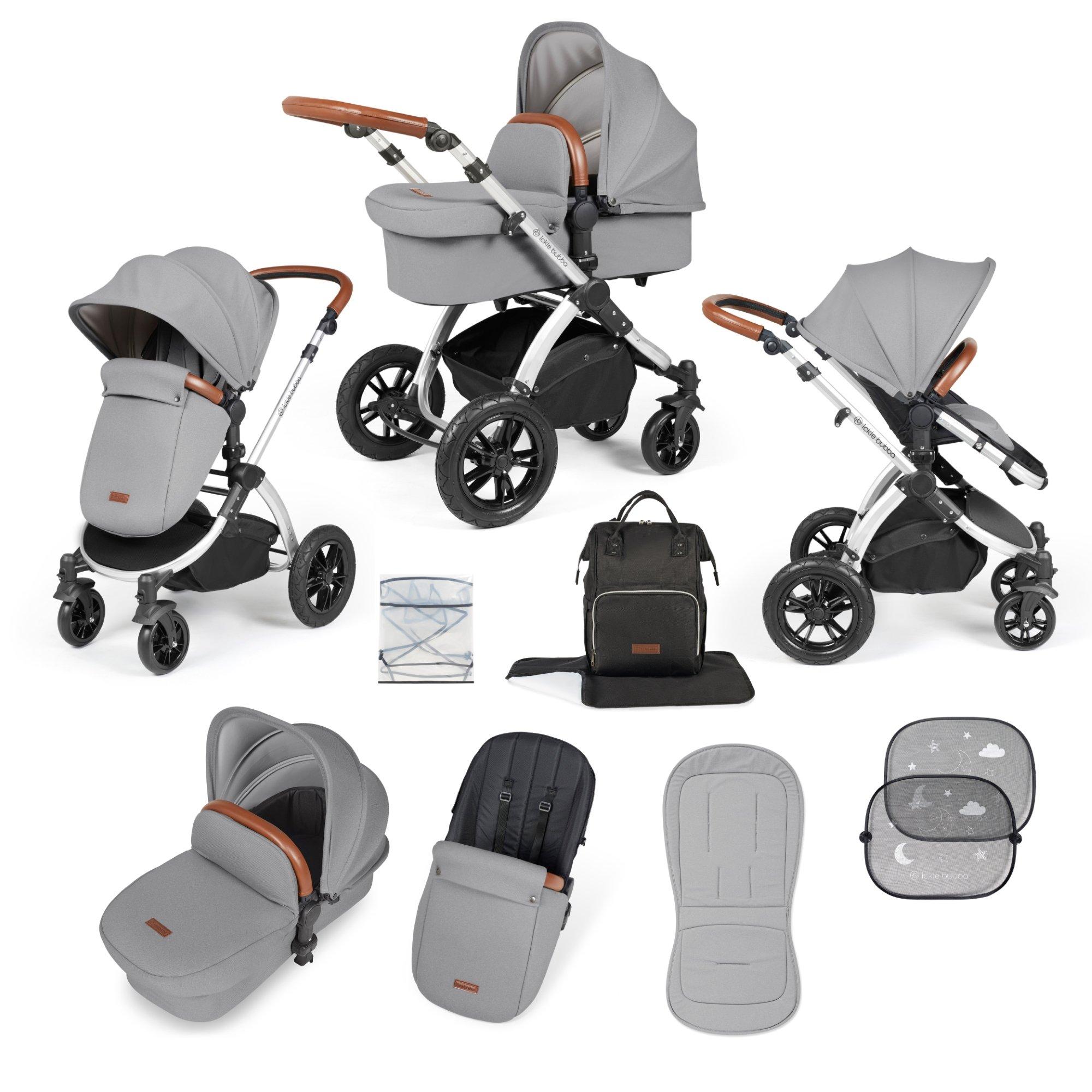 Ickle Bubba  Newborn Stomp Luxe 2 In 1 Pushchair & Carrycot - Silver/Pearl Gr - one