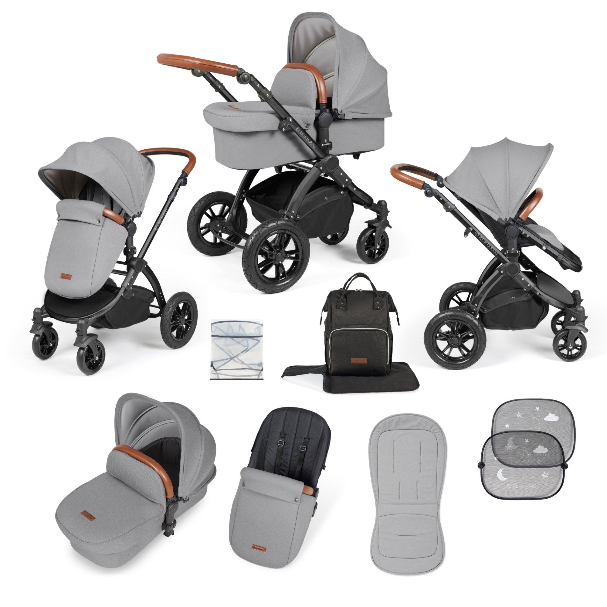 Ickle Bubba  Newborn Stomp Luxe 2 In 1 Pushchair & Carrycot - Black/Pearl Gre - one