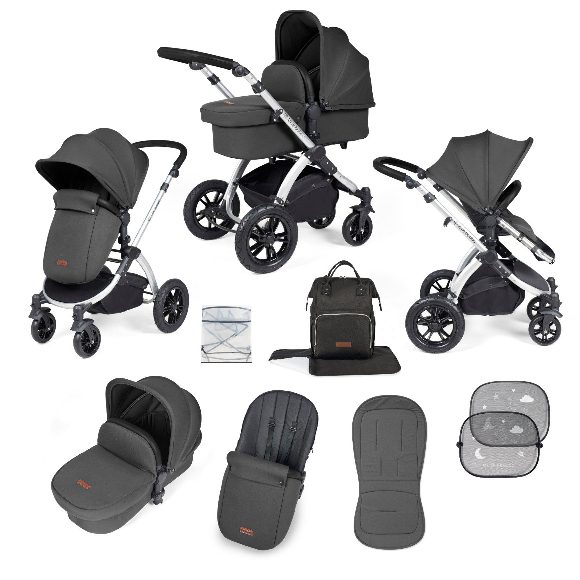 Ickle Bubba  Newborn Stomp Luxe 2 In 1 Pushchair & Carrycot - Silver/Charcoal - one