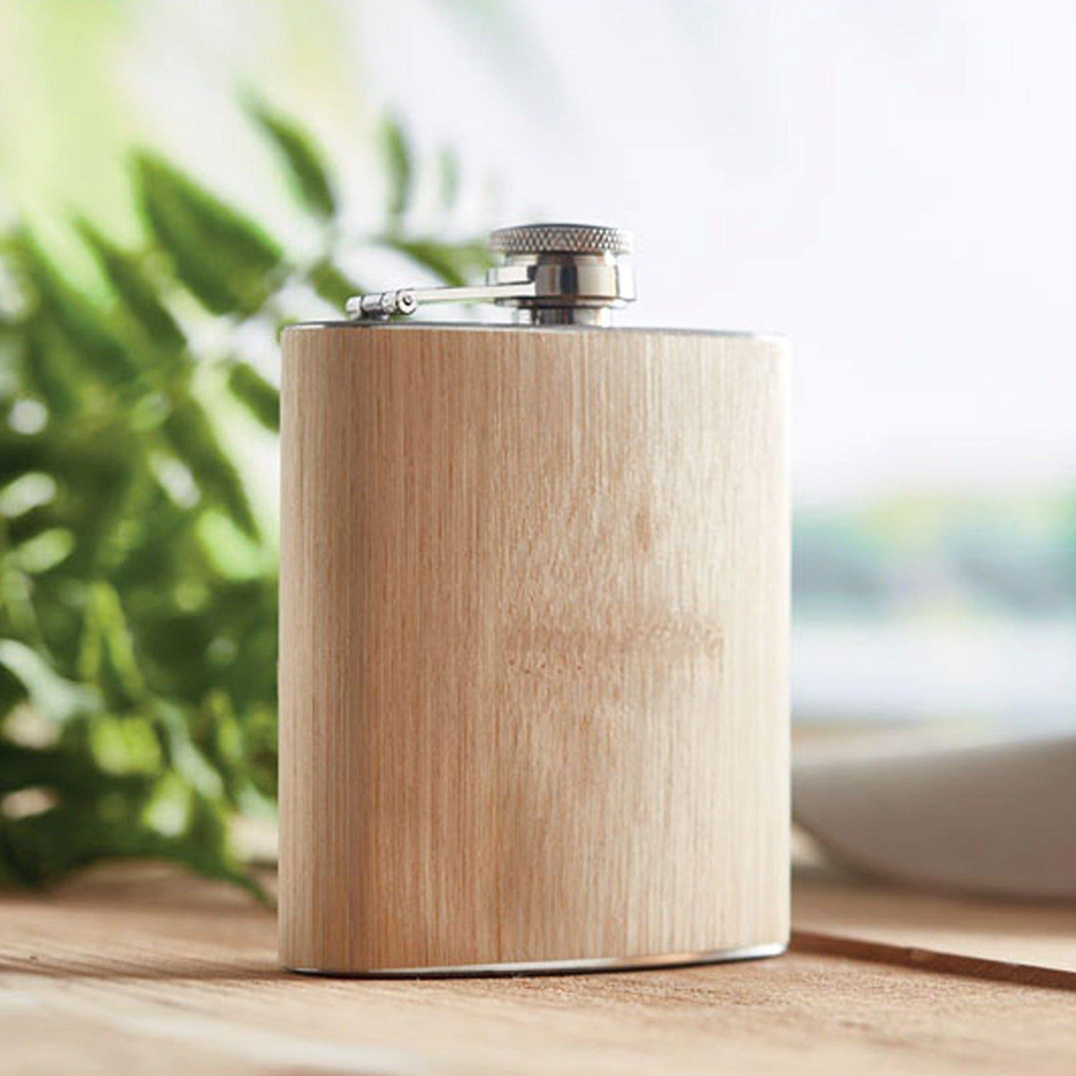 Beige - Treat Republic - Bamboo Slim Hip Flask
