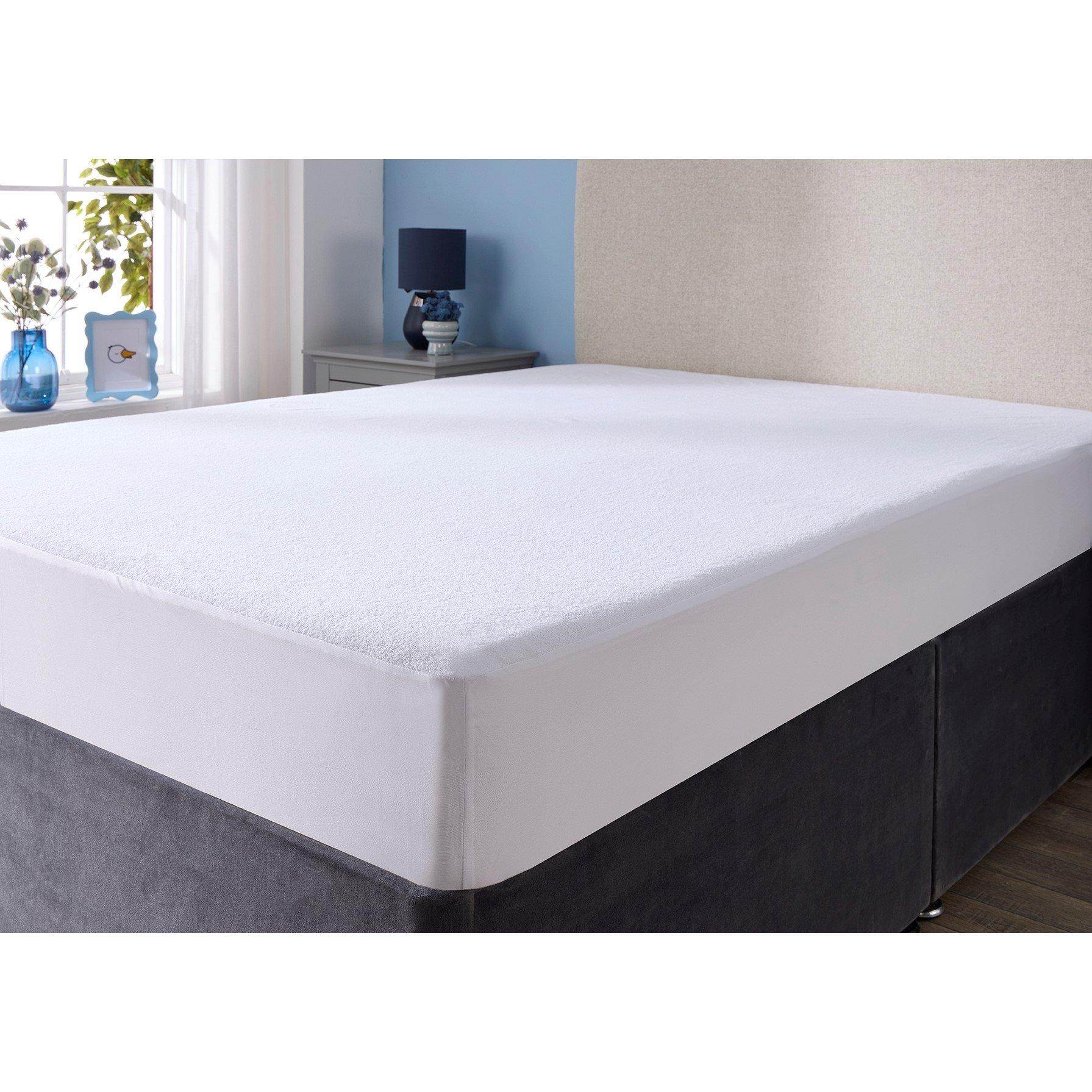 Downland  Terry Towelling Waterpoof Mattress Protector - White - Super King
