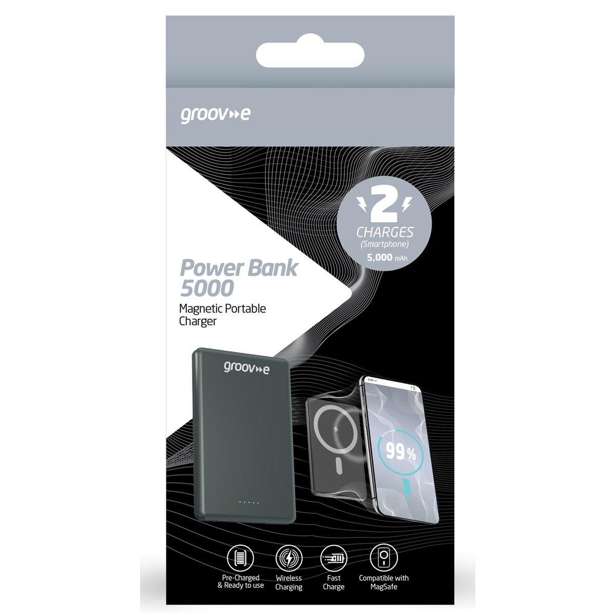 Silver - Groov-e - 5000mAh Portable Magnetic Wireless Charger - 4